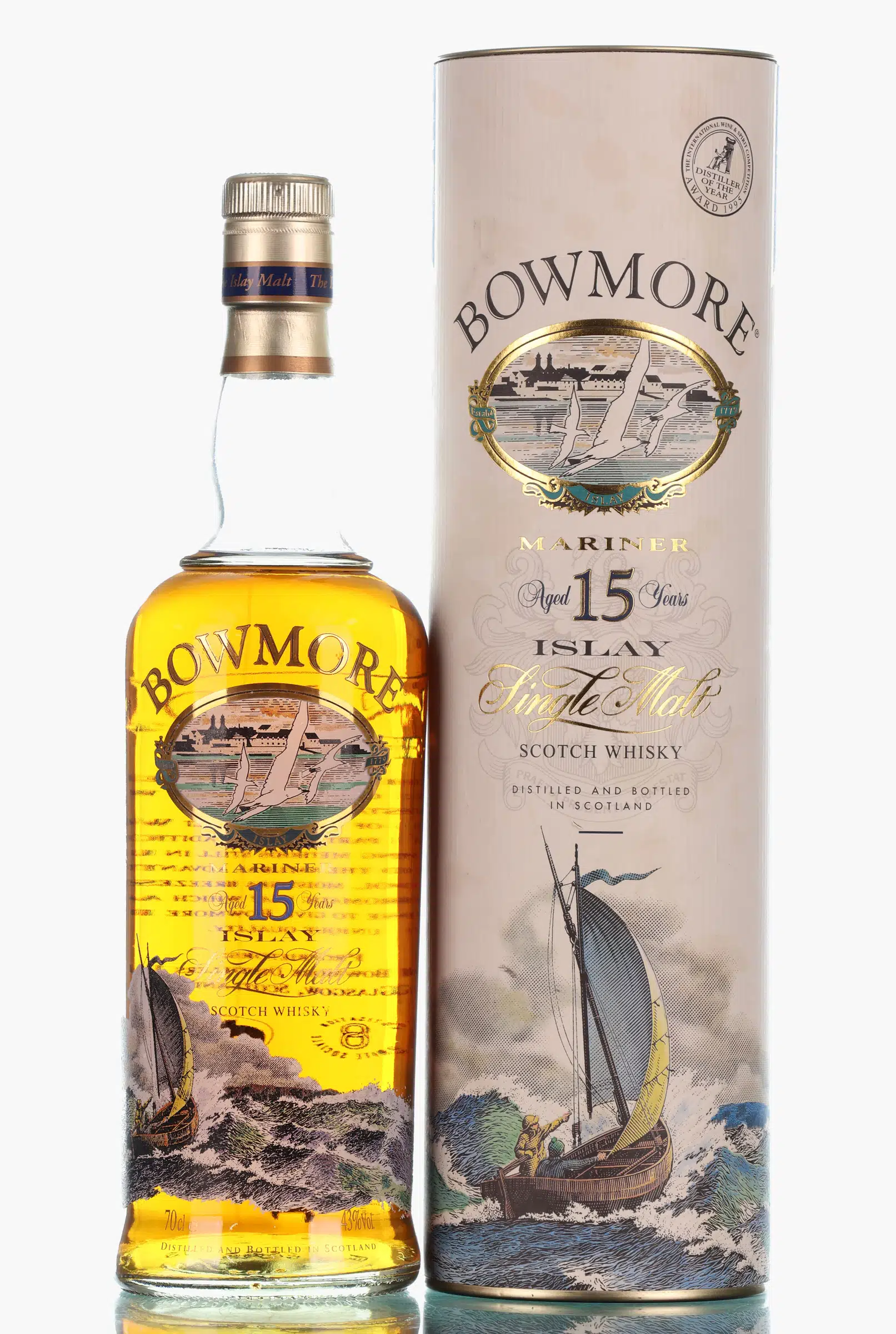 Bowmore 15 Years Old Mariner Screen Printed Label (1990's), Bourbon & Sherry Cask, 1995, 43% whisky bottle