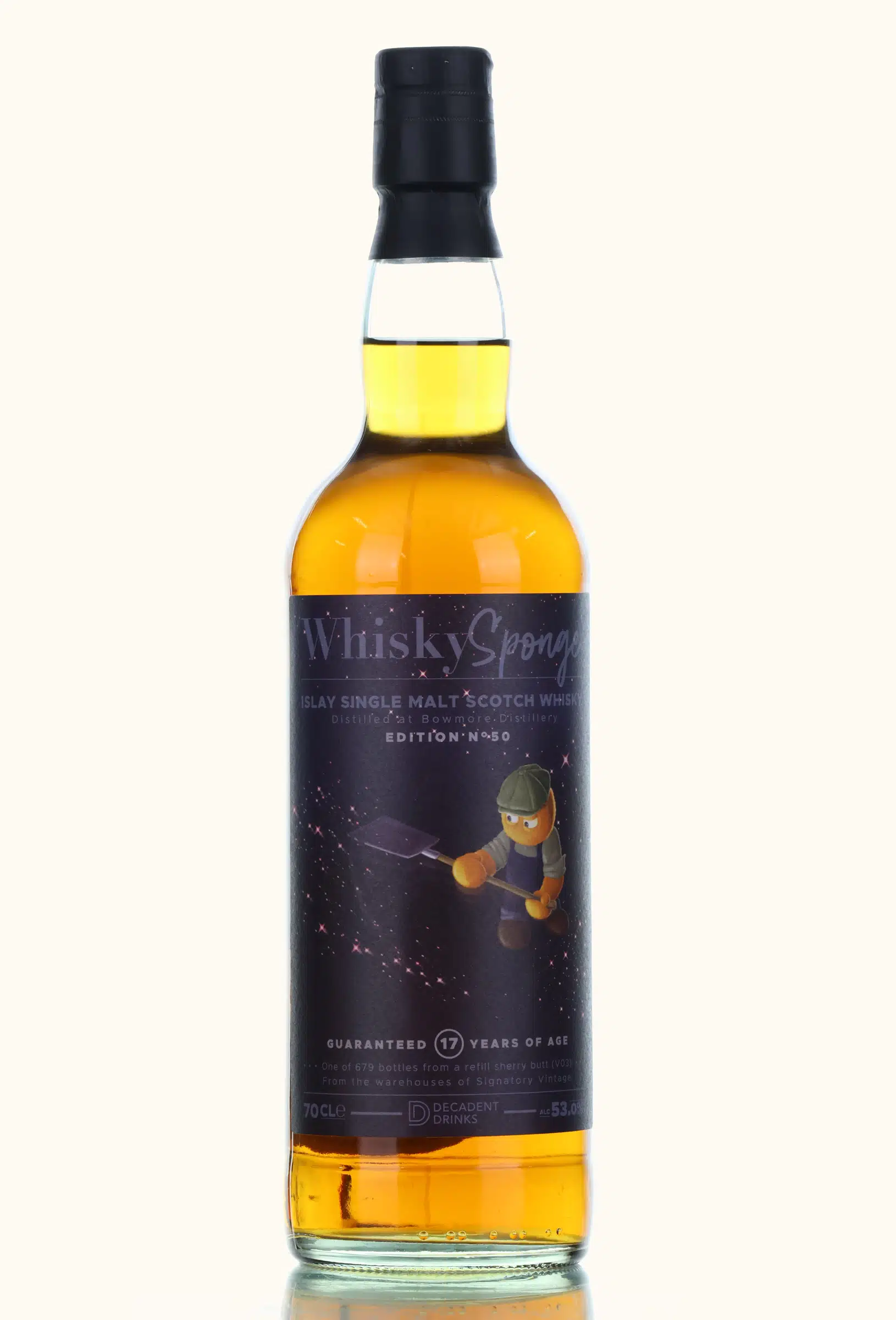 Bowmore Whisky Sponge 17 Year Old, Refill Sherry Butt Cask, Edition No. 40, 2003, Decadent Drinks, 53% whisky bottle