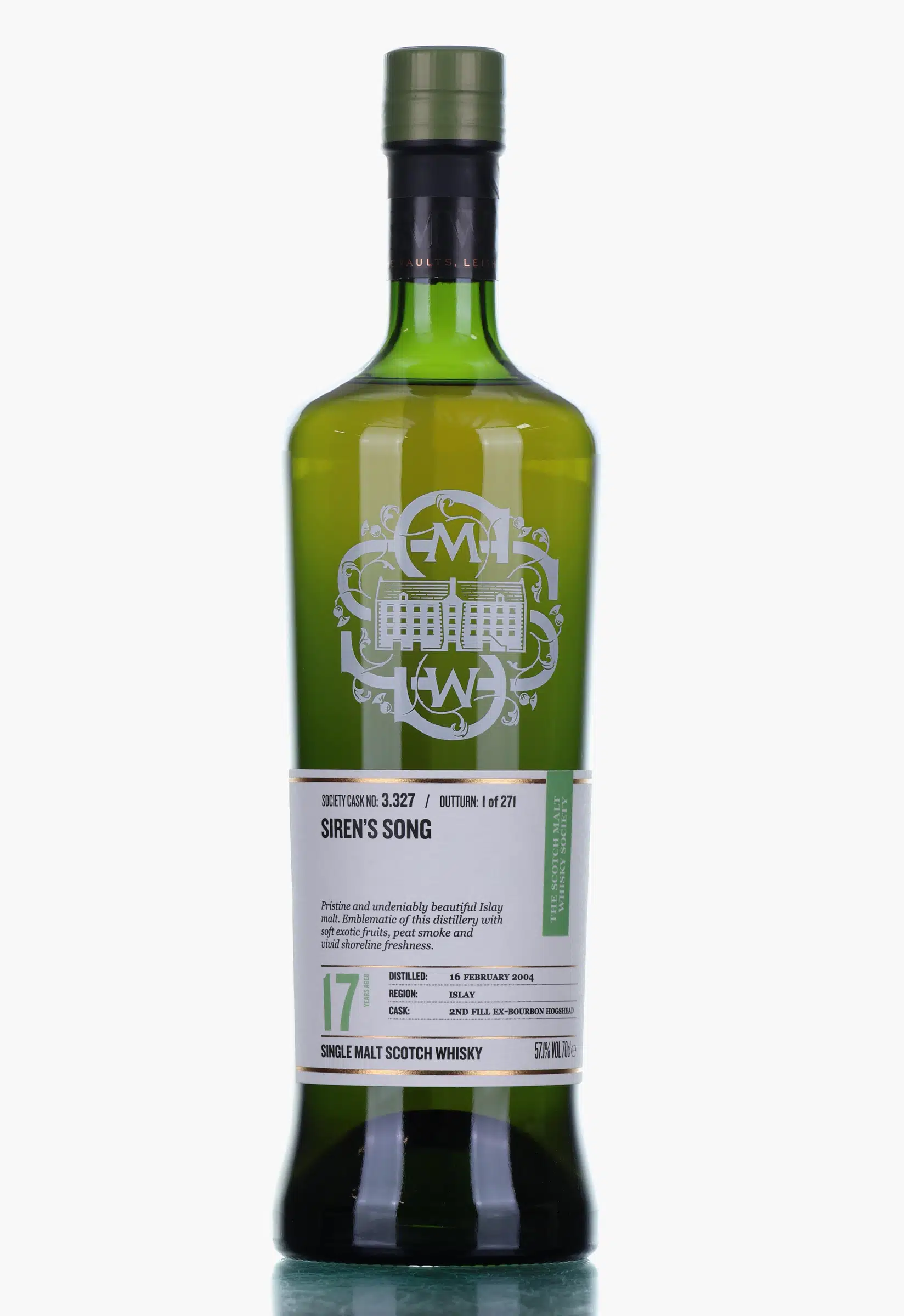 Bowmore Siren's Song 17 Year Old, Bourbon Cask, Cask #3.327, 2004, The Scotch Malt Whisky Society, 57.1% whisky bottle