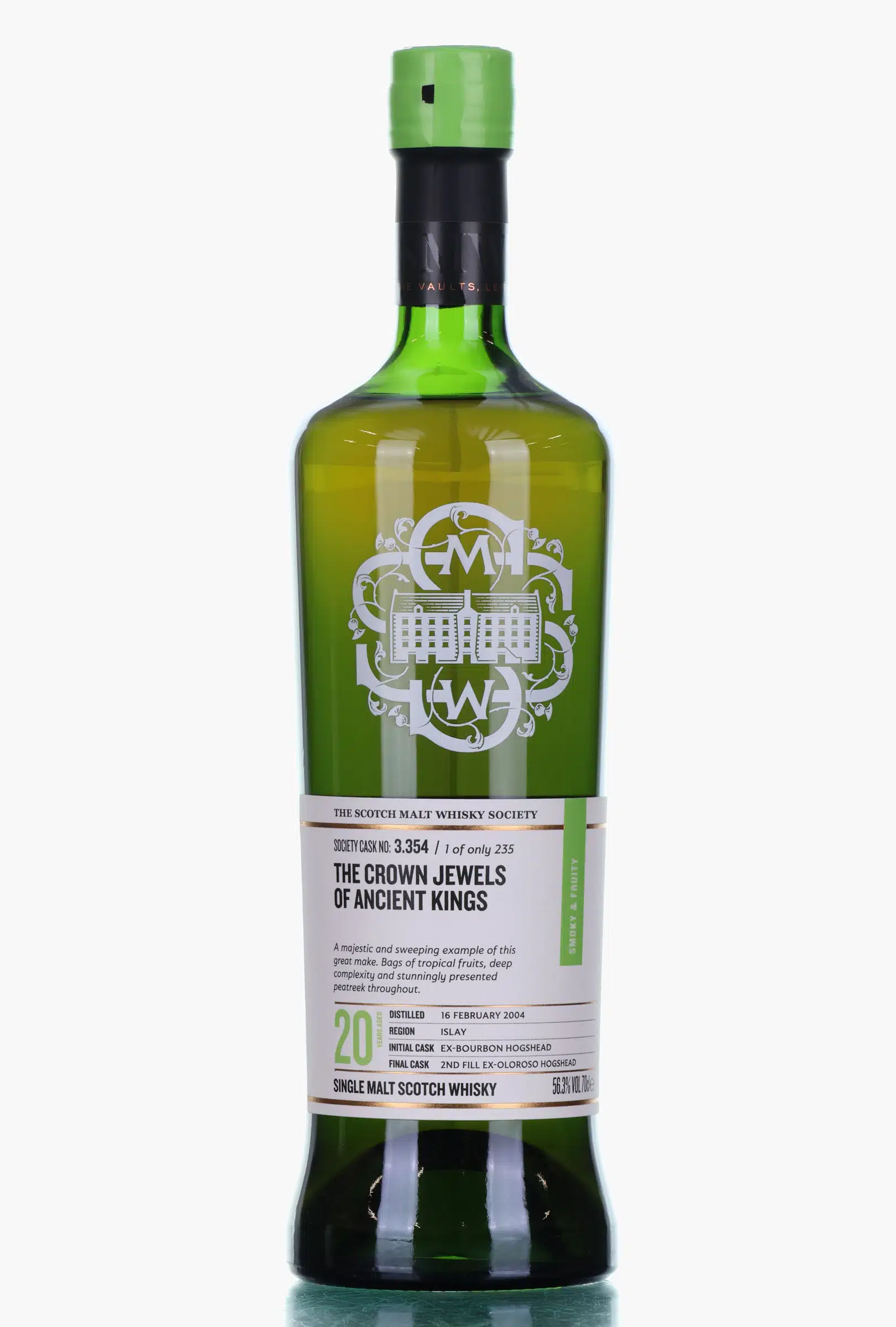Bowmore The Crown Jewels of Ancient Kings 20 Year Old, Refill Oloroso Sherry Cask, Cask #3.354, 2004, The Scotch Malt Whisky Society, 56.3% whisky bottle
