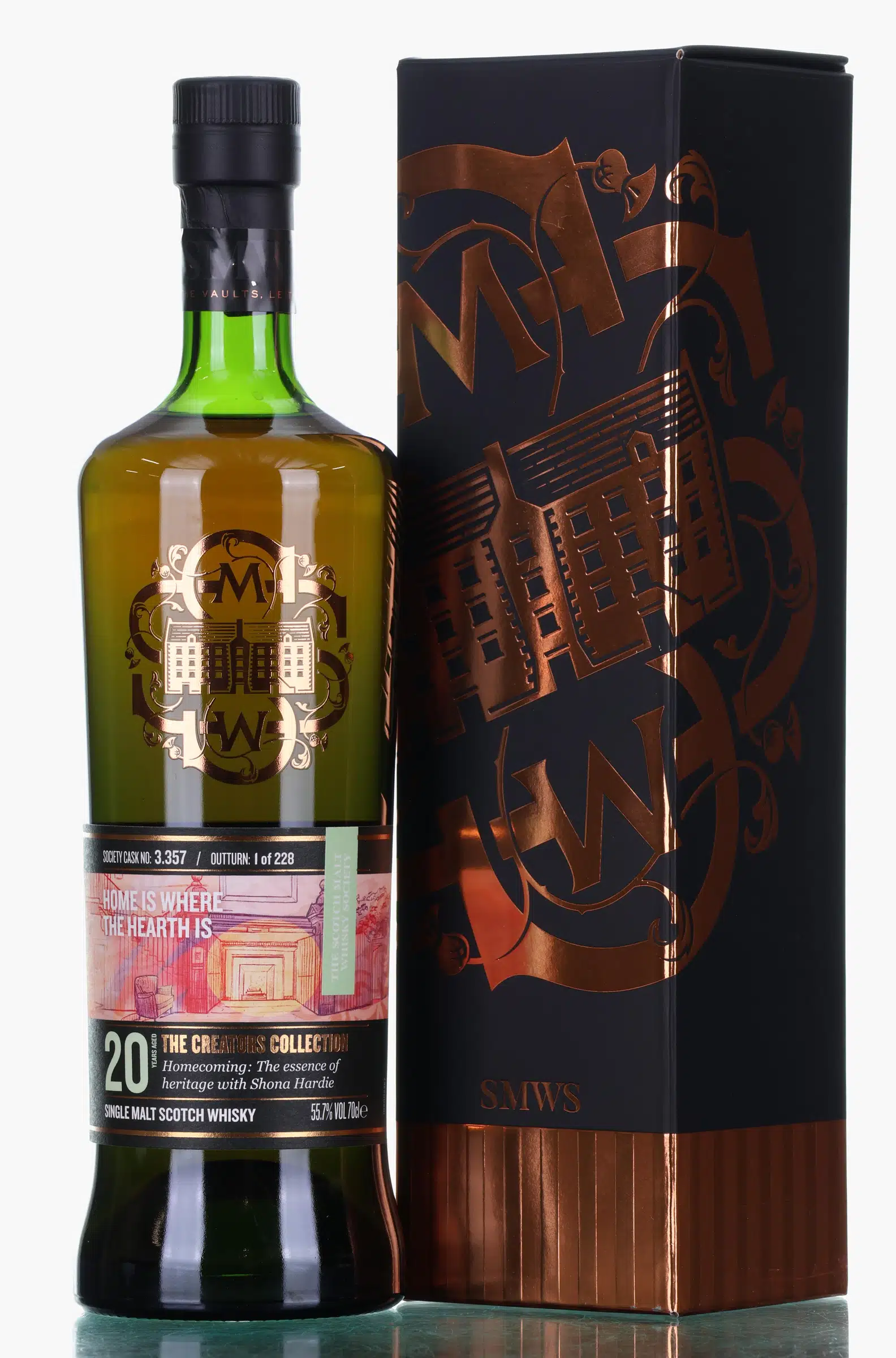 Bowmore The Creators Collection "Home is where the hearth is" 20 Year Old, 2nd Fill Bourbon Hogshead & 2nd Fill Oloroso Sherry Hogshead Cask, Cask #357, 2004, Scotch Malt Whisky Society, 55.7% whisky bottle