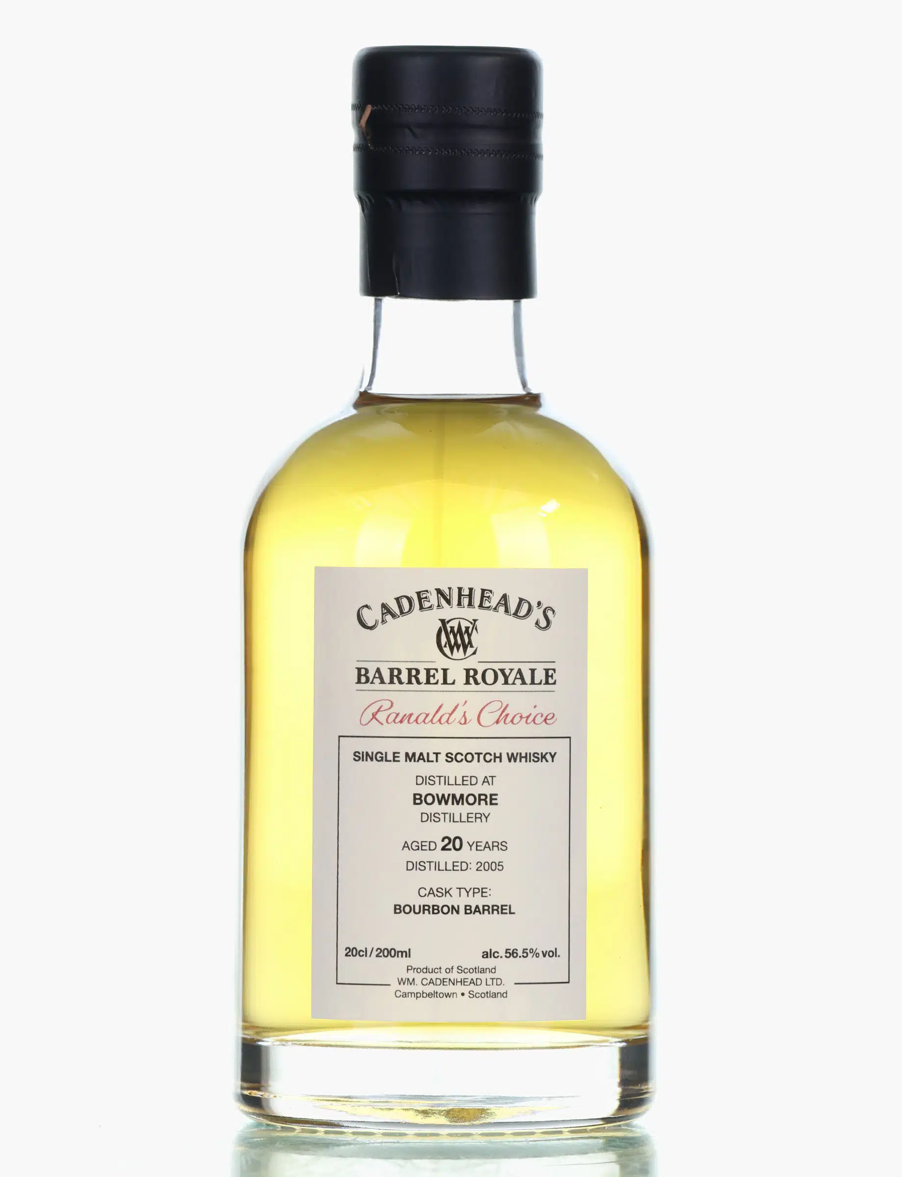 Bowmore Barrel Royale | Ranald's Choice 20 Year Old, Bourbon Cask, 2005, Cadenhead's, 56.5% whisky bottle