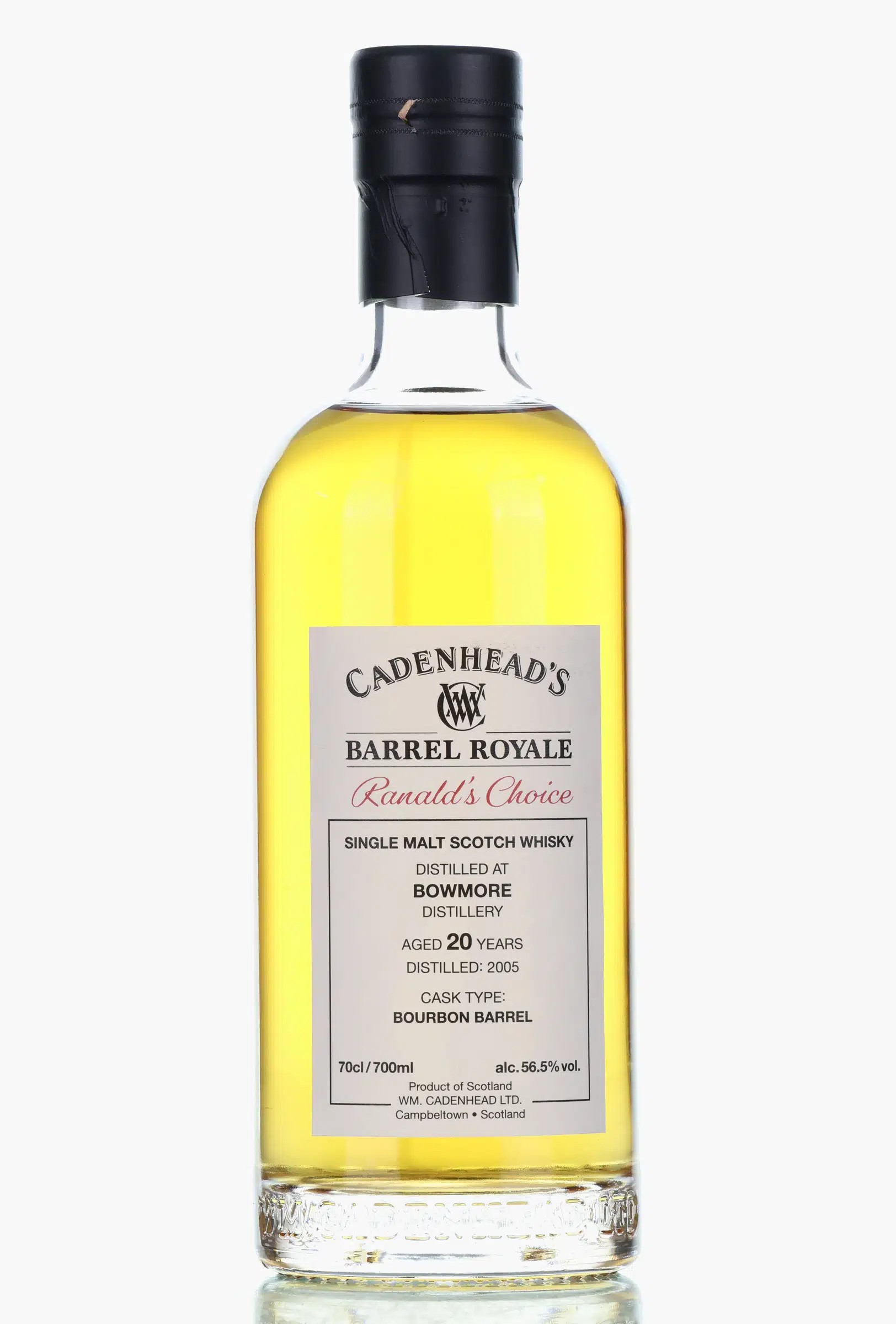 Bowmore Barrel Royale 20 Year Old, Bourbon Cask, 2005, Cadenhead's, 56.5% whisky bottle