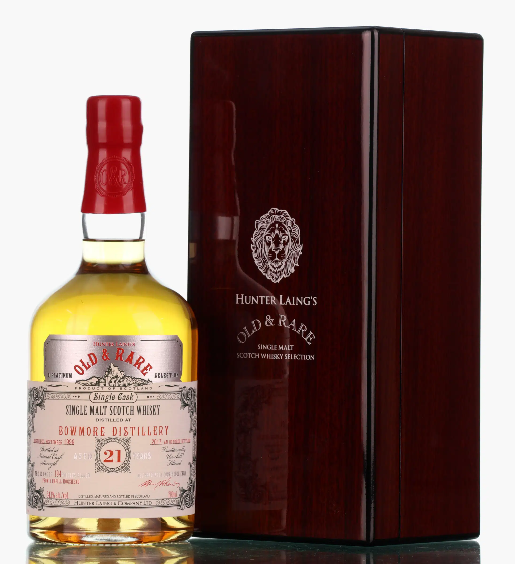 Bowmore Old & Rare Platinum Selection 21 Year Old, Hogshead Cask, Cask #HL14174, 1996, Hunter Laing, 54.1% whisky bottle