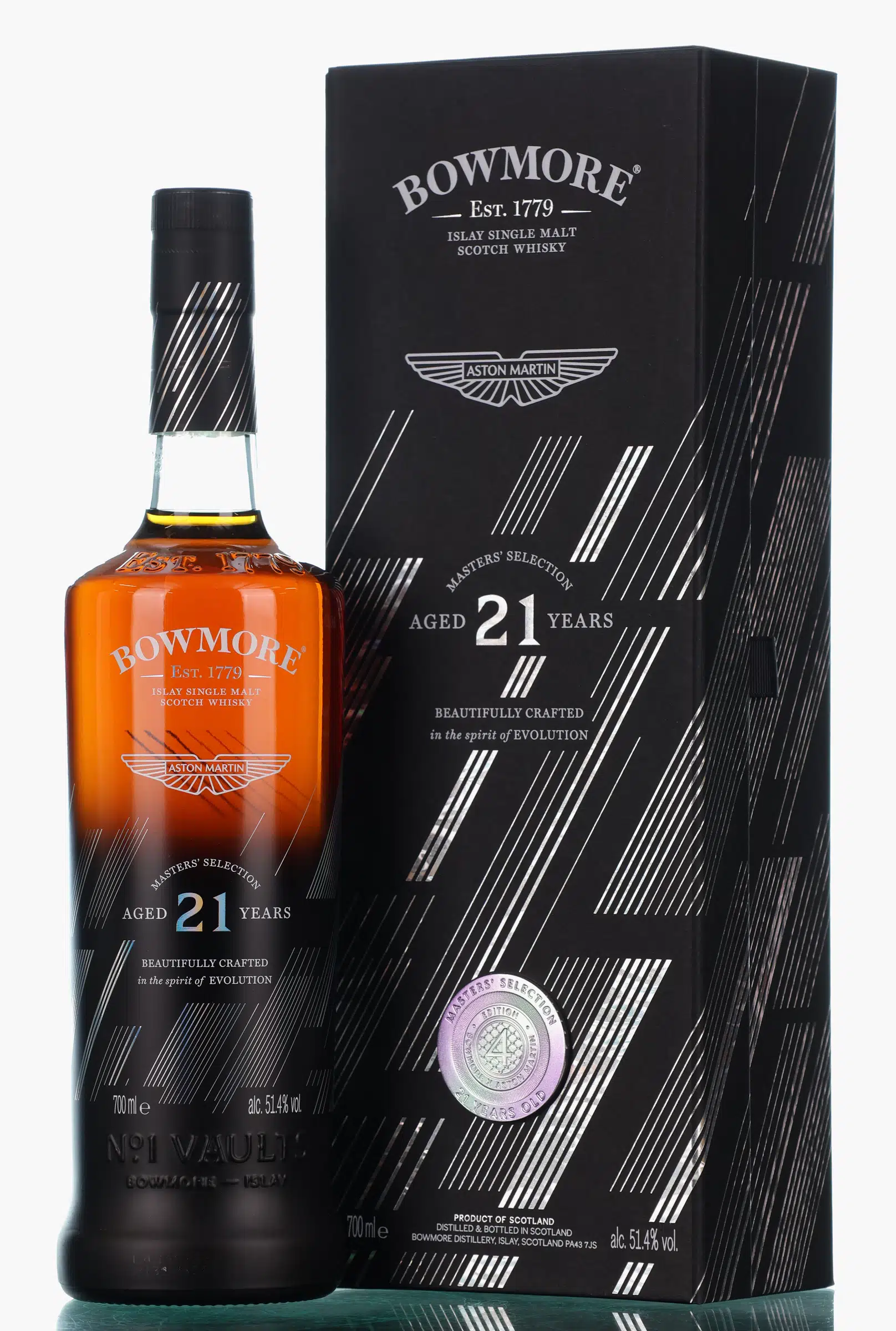 Bowmore Aston Martin Masters' Selection Edition No. 4 21 Year Old, Tawny Port American Oak & Oloroso Sherry Cask, 2024, 51.4%, 70cl whisky bottle