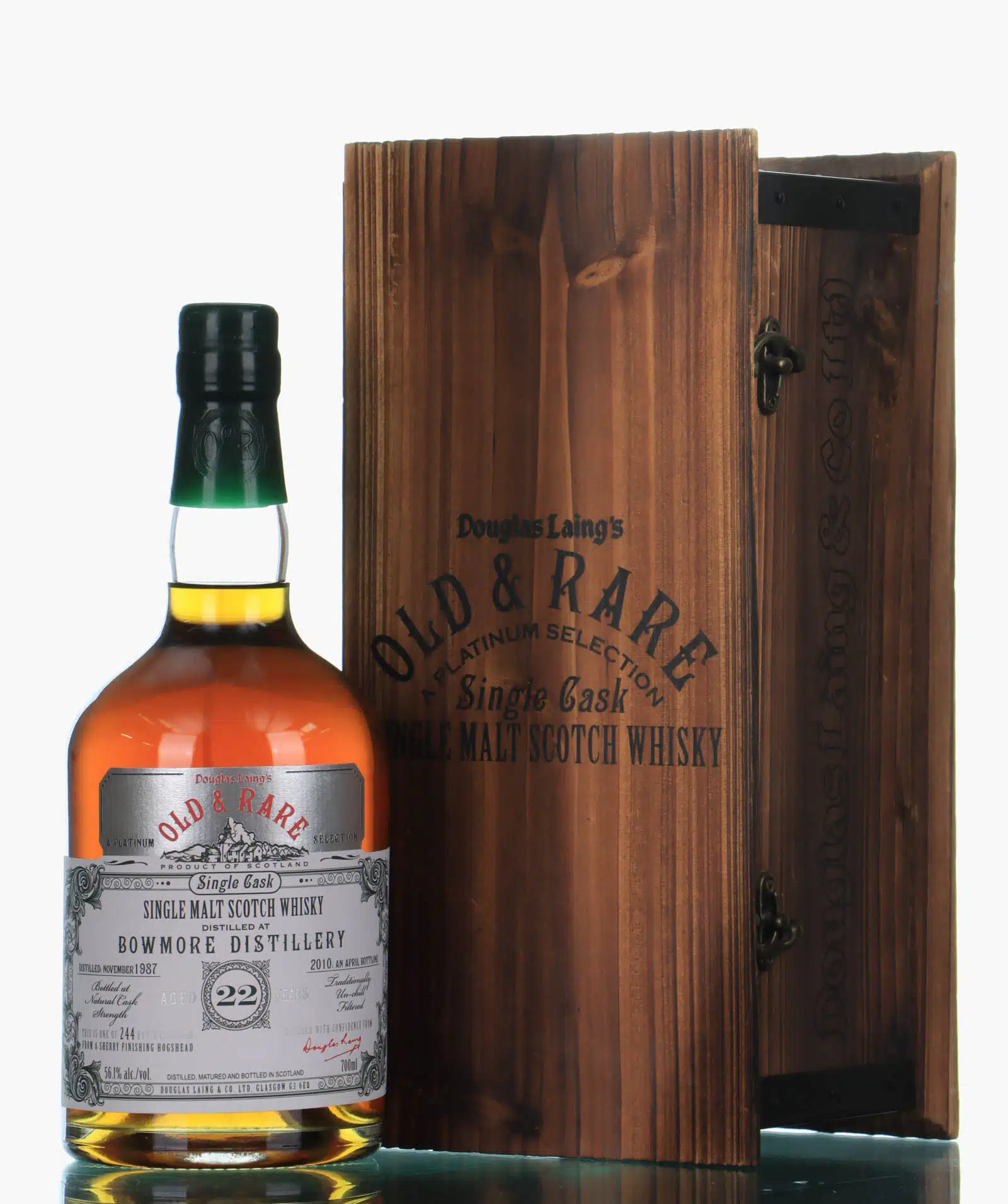 Bowmore Old & Rare Platinum Selection 22 Year Old, Sherry Hogshead Cask, Cask No. DL 6004, 1987, Douglas Laing, 56.1% whisky bottle