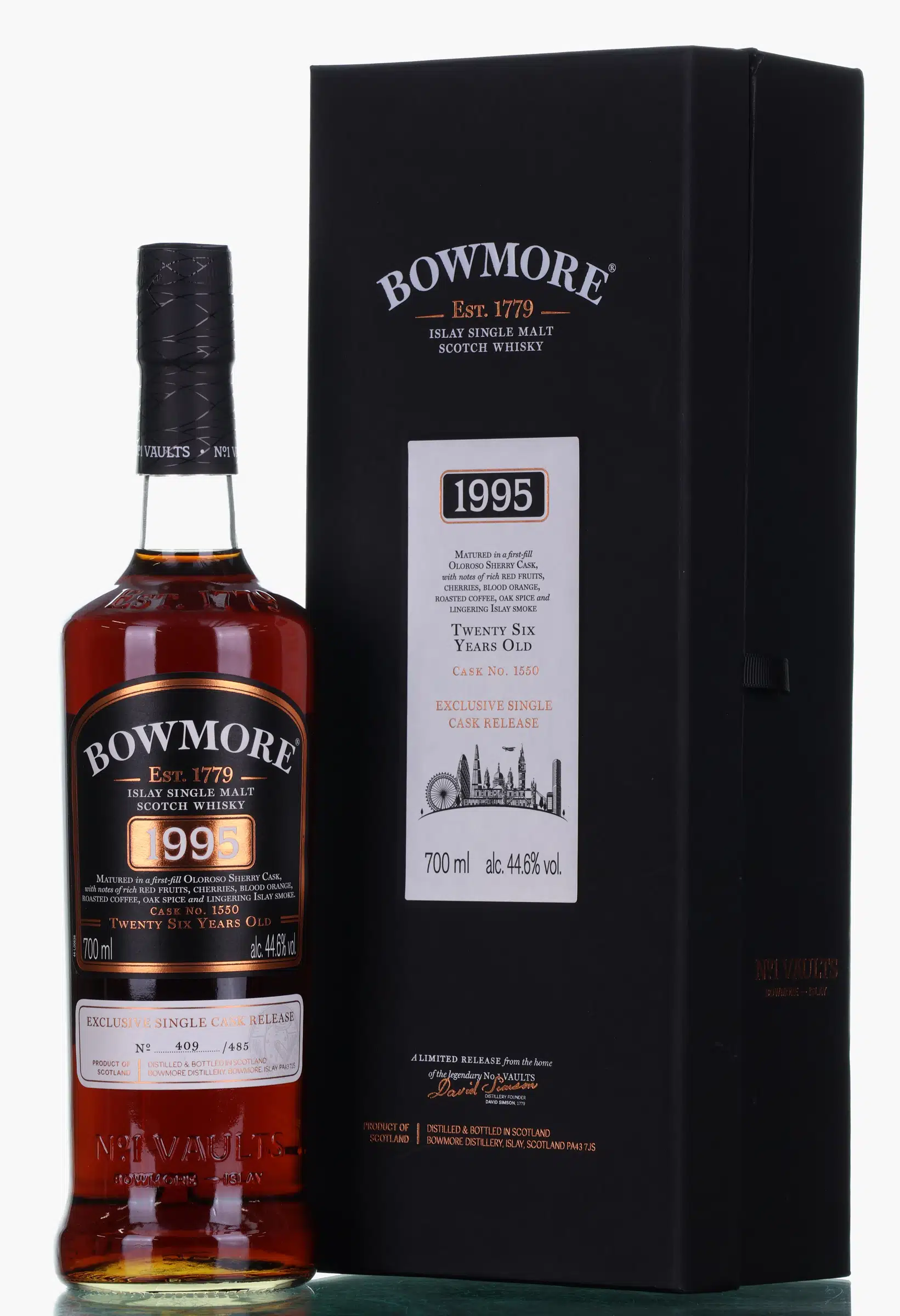 Bowmore Exclusive Single Cask Release 26 Year Old, Sherry Cask, Cask #1550, 2021, 44.6% whisky bottle