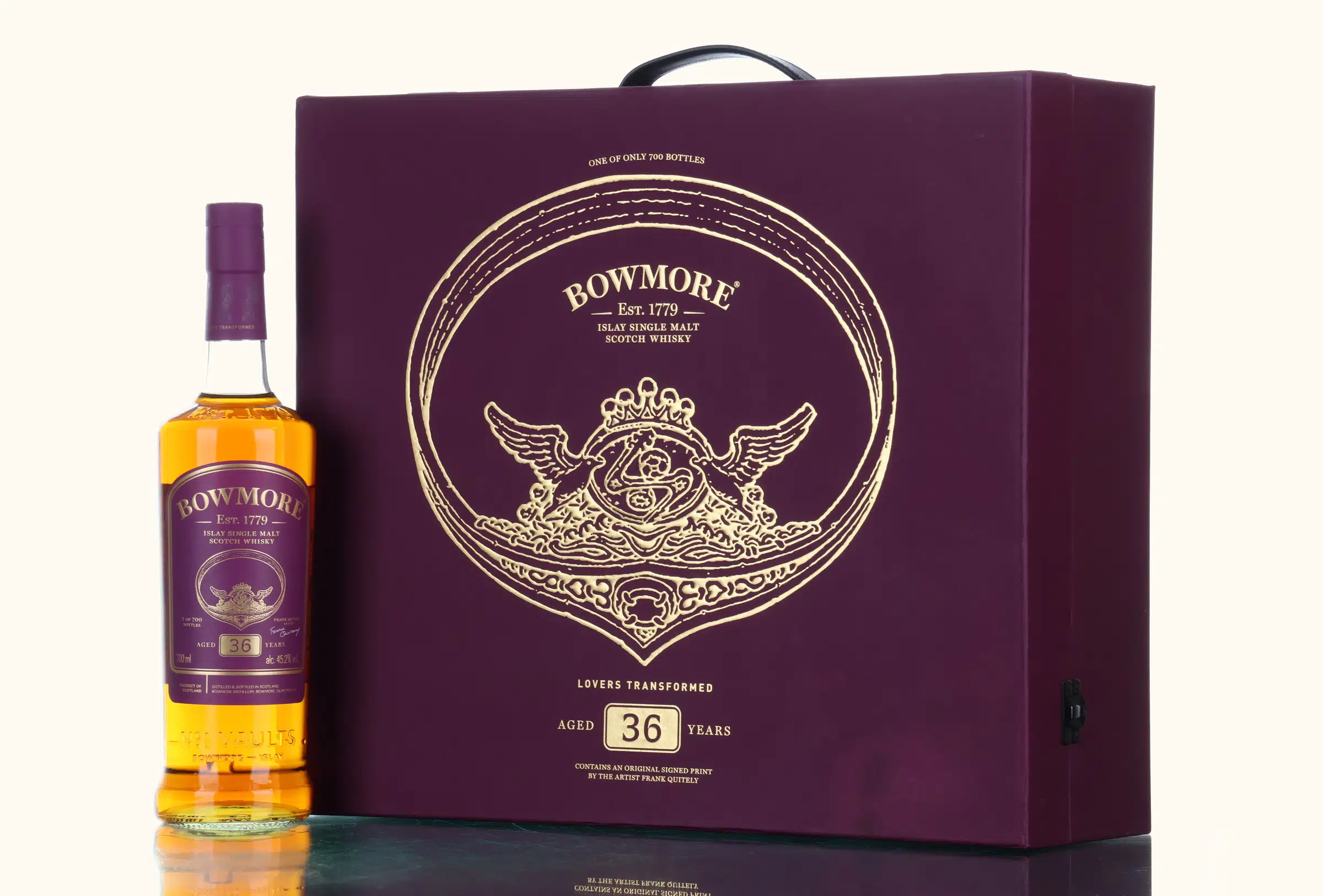 Bowmore Lovers Transformed Frank Quitely 36 Year Old, American Oak & Pinot Noir Wine Barrique Cask, 2023, 45.2% whisky bottle