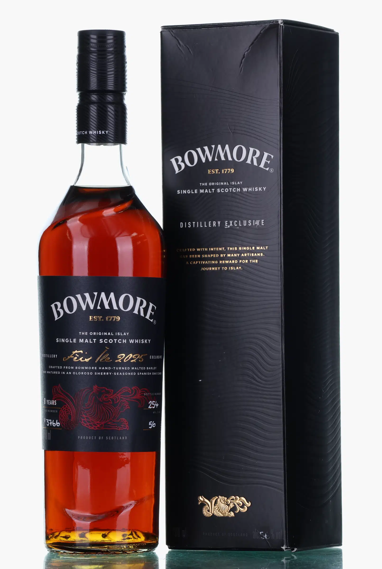 Bowmore Feis Ile 2025 8 Year Old, Oloroso Sherry Cask, Cask #3766, 2025, 56% whisky bottle