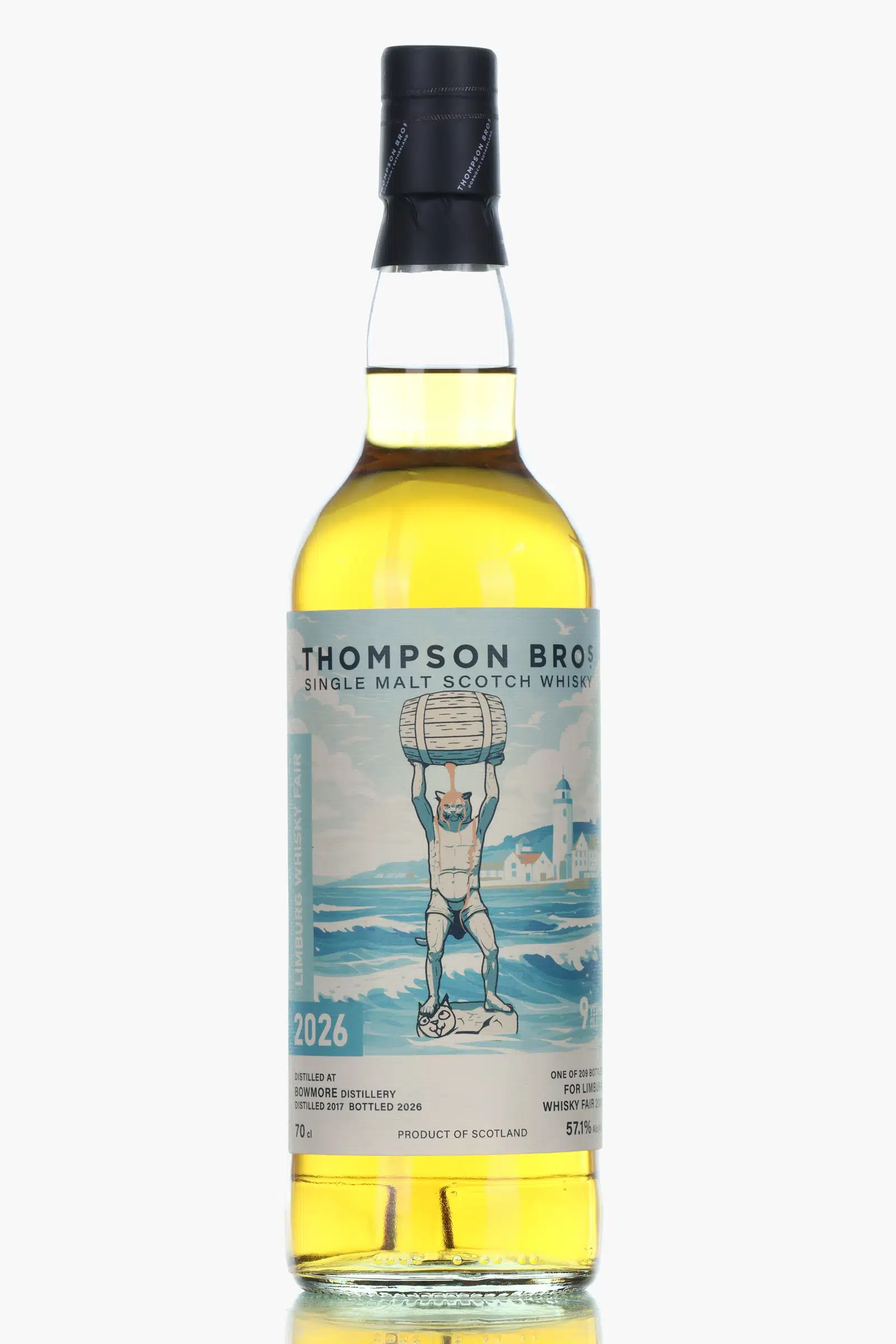 Bowmore 9 Year Old, Refill Barrel Cask, 2017, Thompson Bros, 57.1% whisky bottle