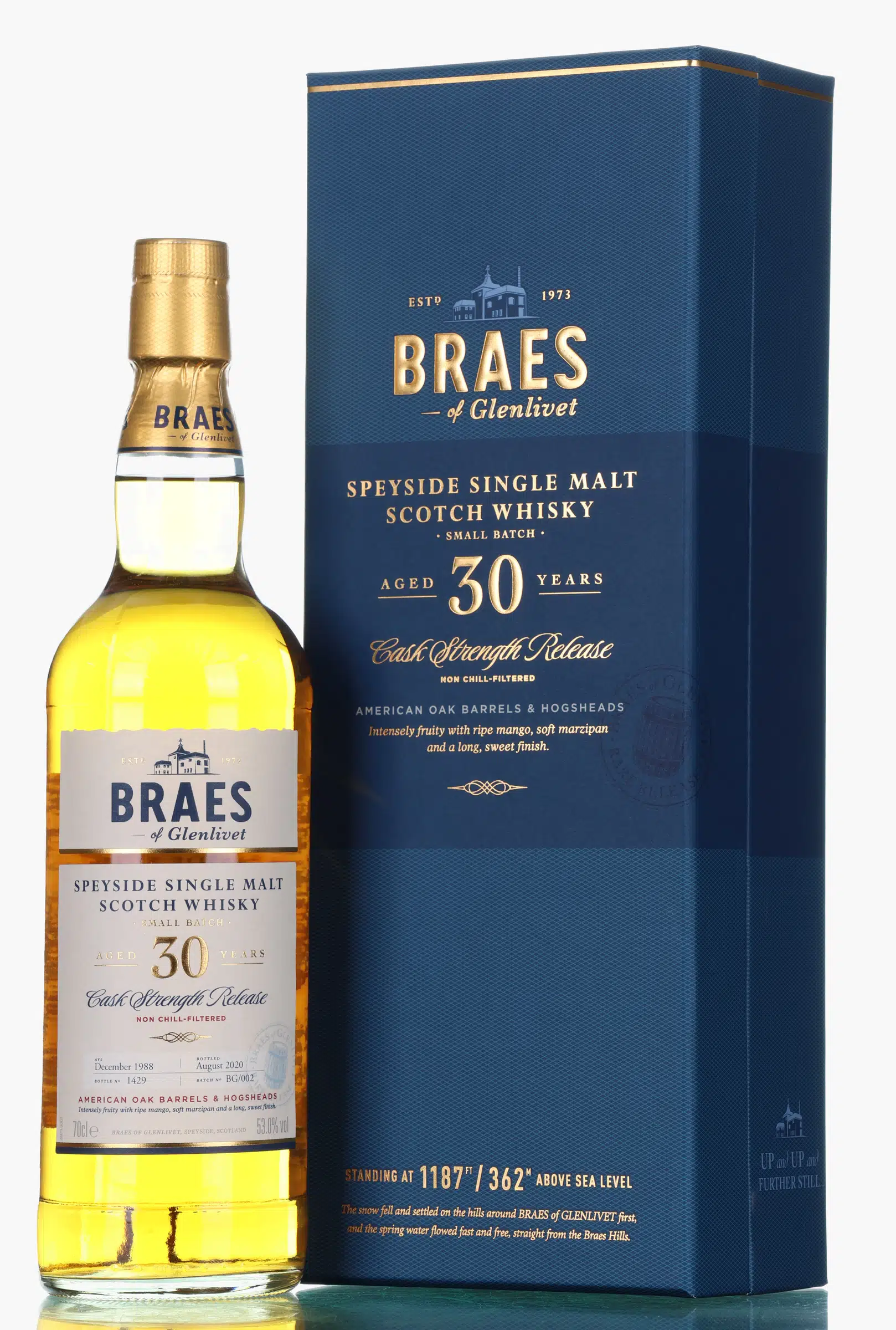 Braes of Glenlivet Cask Strength Release 30 Year Old, American Oak Cask, Cask No. BG/002, 2020, 53% whisky bottle