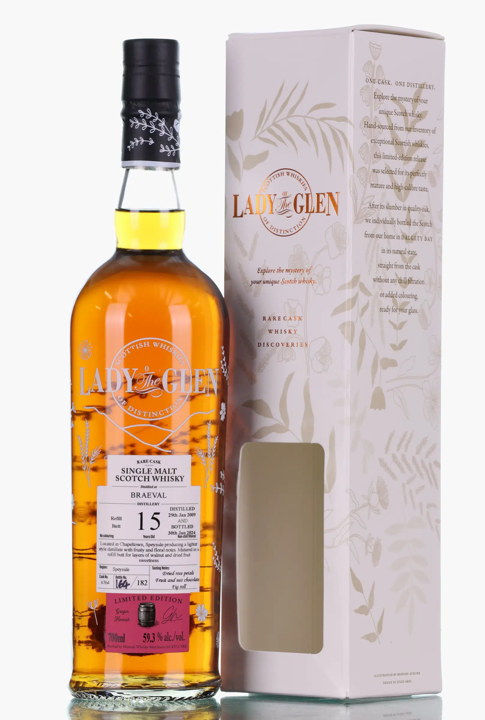 Braeval Lady of the Glen Rare Cask Whisky Discoveries 15 Year Old, Refill Butt Cask, Cask #6764, 2009, Lady of the Glen, 59.3% whisky bottle