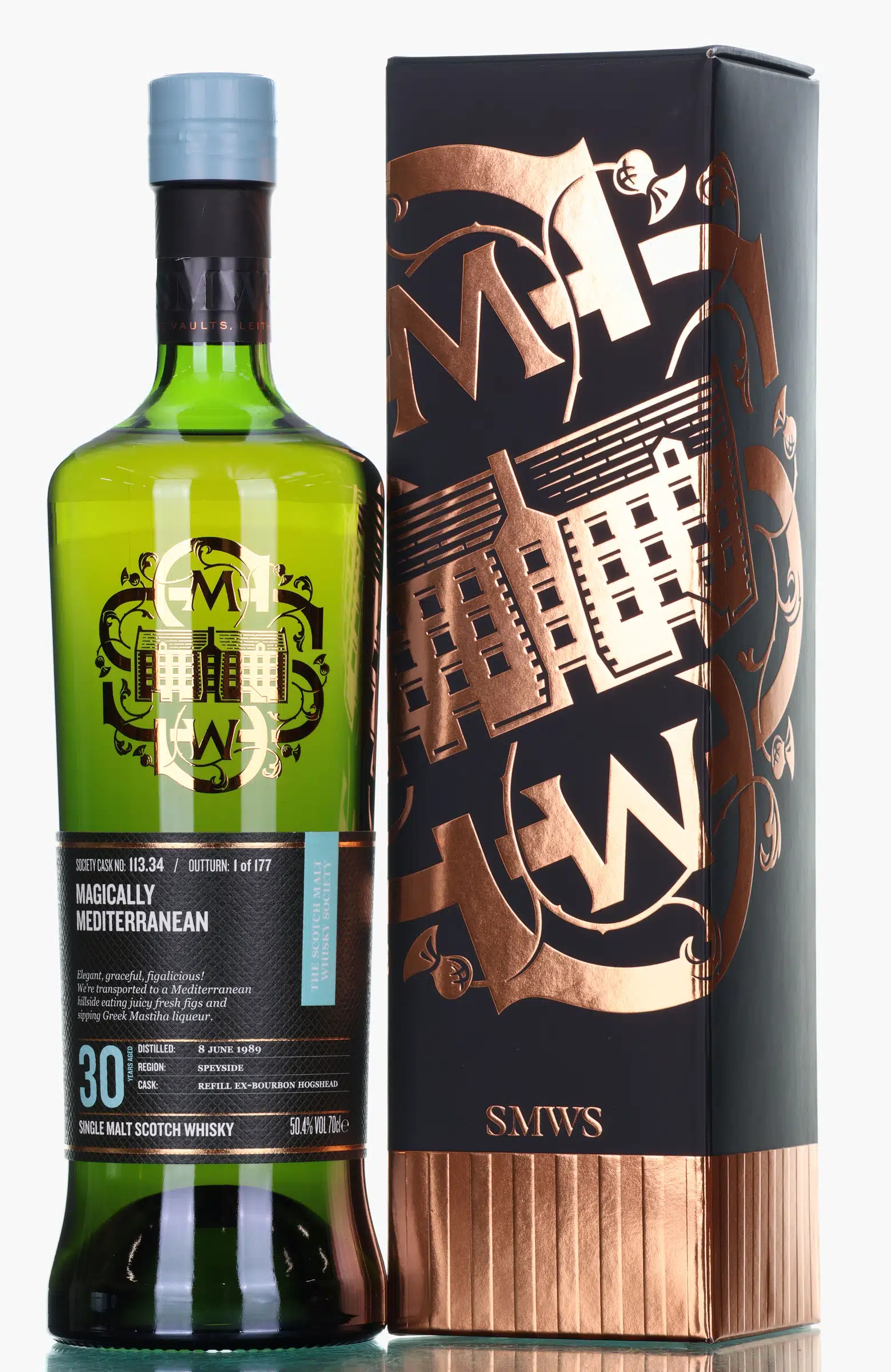 Braeval Magically Mediterranean 30 Year Old, Bourbon Cask, Cask #113.34, 1989, The Scotch Malt Whisky Society, 50.4% whisky bottle