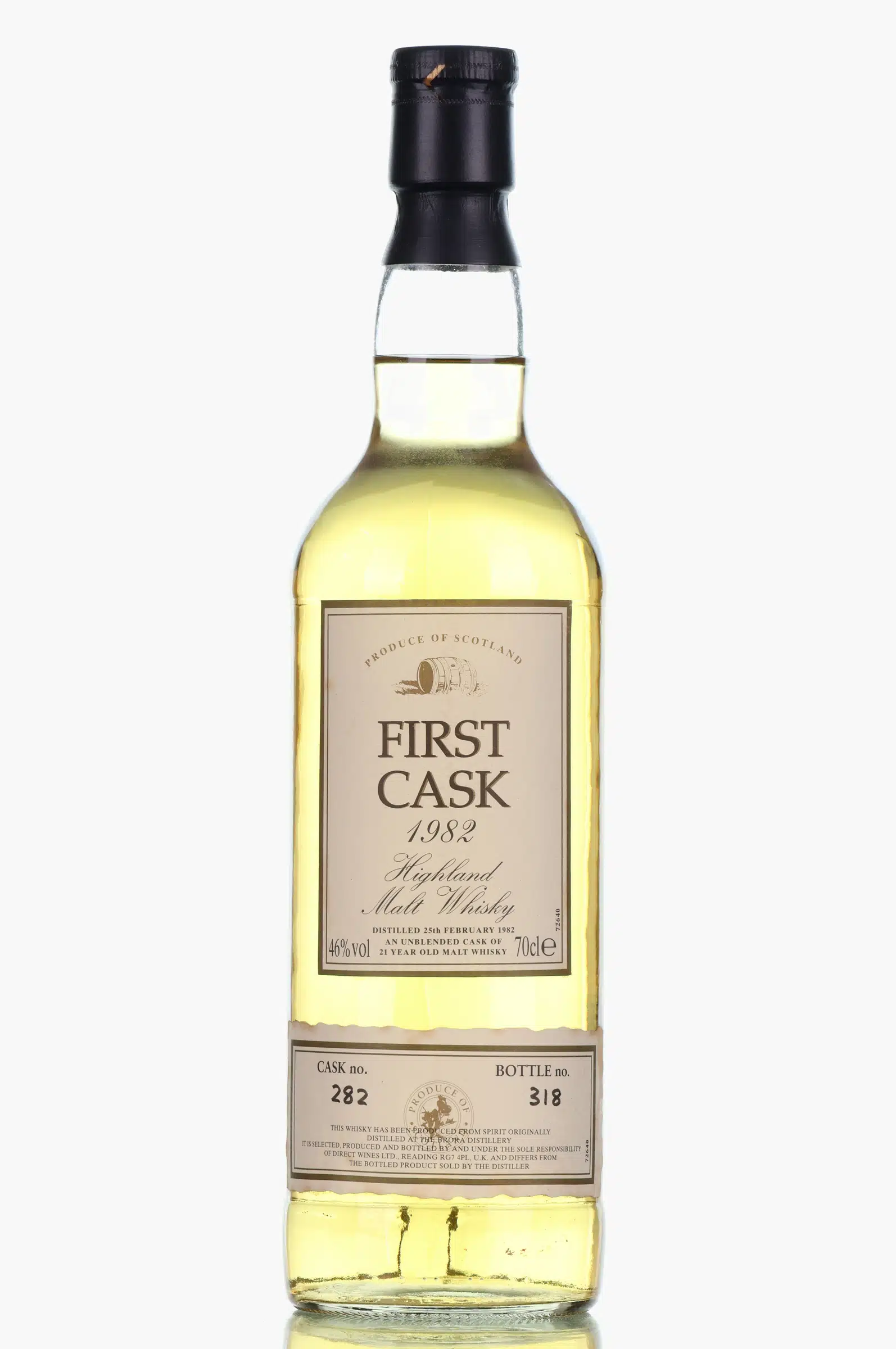 Brora First Cask 21 Year Old, Cask #282, 1982, Direct Wines Ltd, 46% whisky bottle