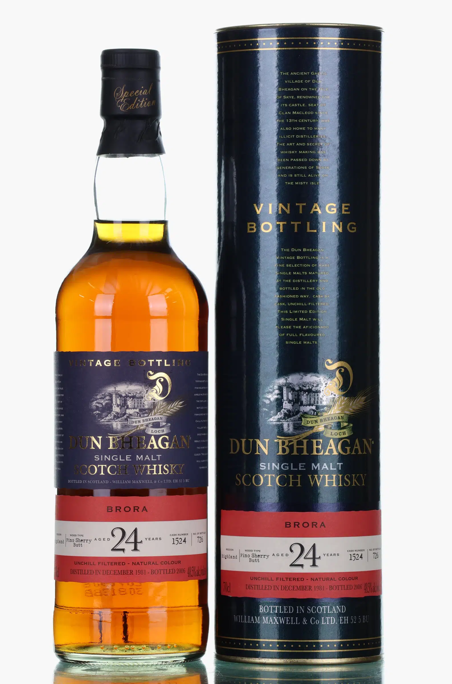 Brora Dun Bheagan 24 Year Old, Sherry Cask, Cask #1524, 1981, William Maxwell & Co., 48.3% whisky bottle