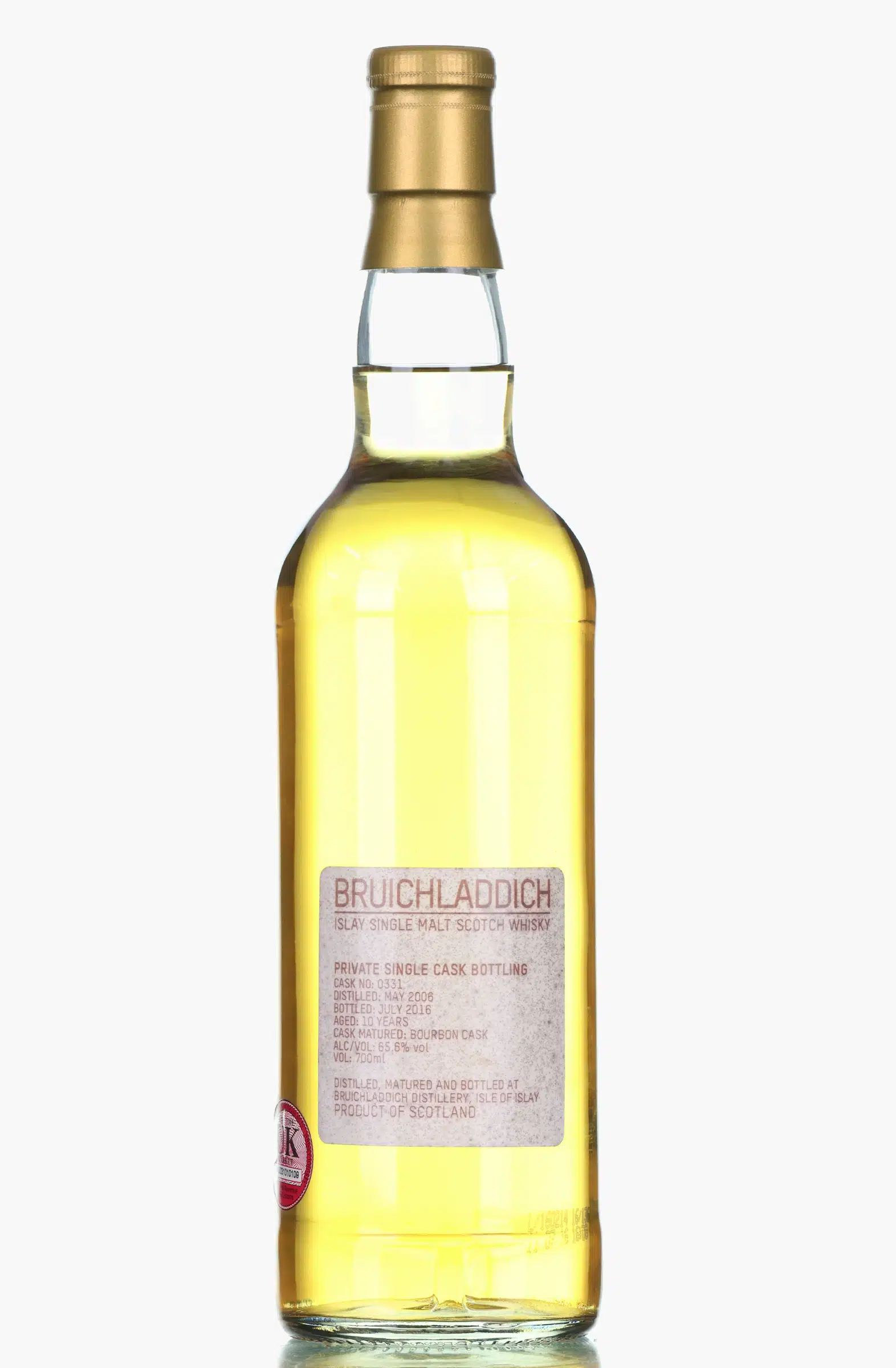 Bruichladdich Private Single Cask Bottling 10 Year Old, Bourbon Cask, Cask #0331, 2006, 65.6% whisky bottle