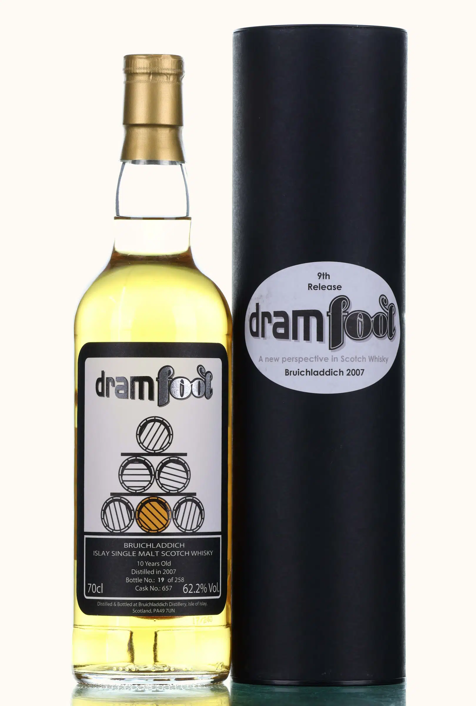 Bruichladdich 10 Year Old, Bourbon Cask, Cask #657, 9th Release, 2007, Dramfool, 62.2% whisky bottle