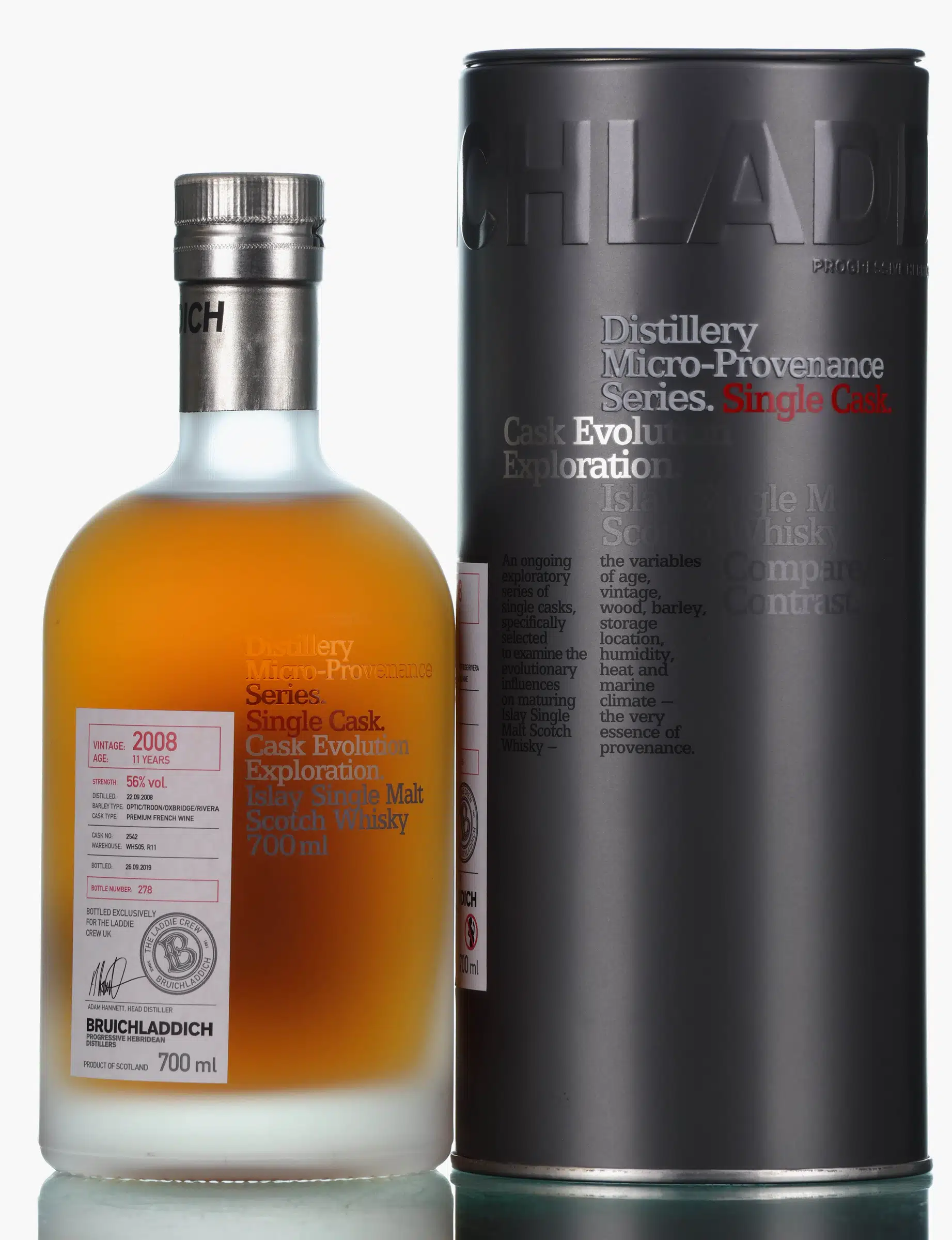 Bruichladdich Micro Provenance 11 Year Old, French Wine Cask, Cask #2542, 2019, 56% whisky bottle