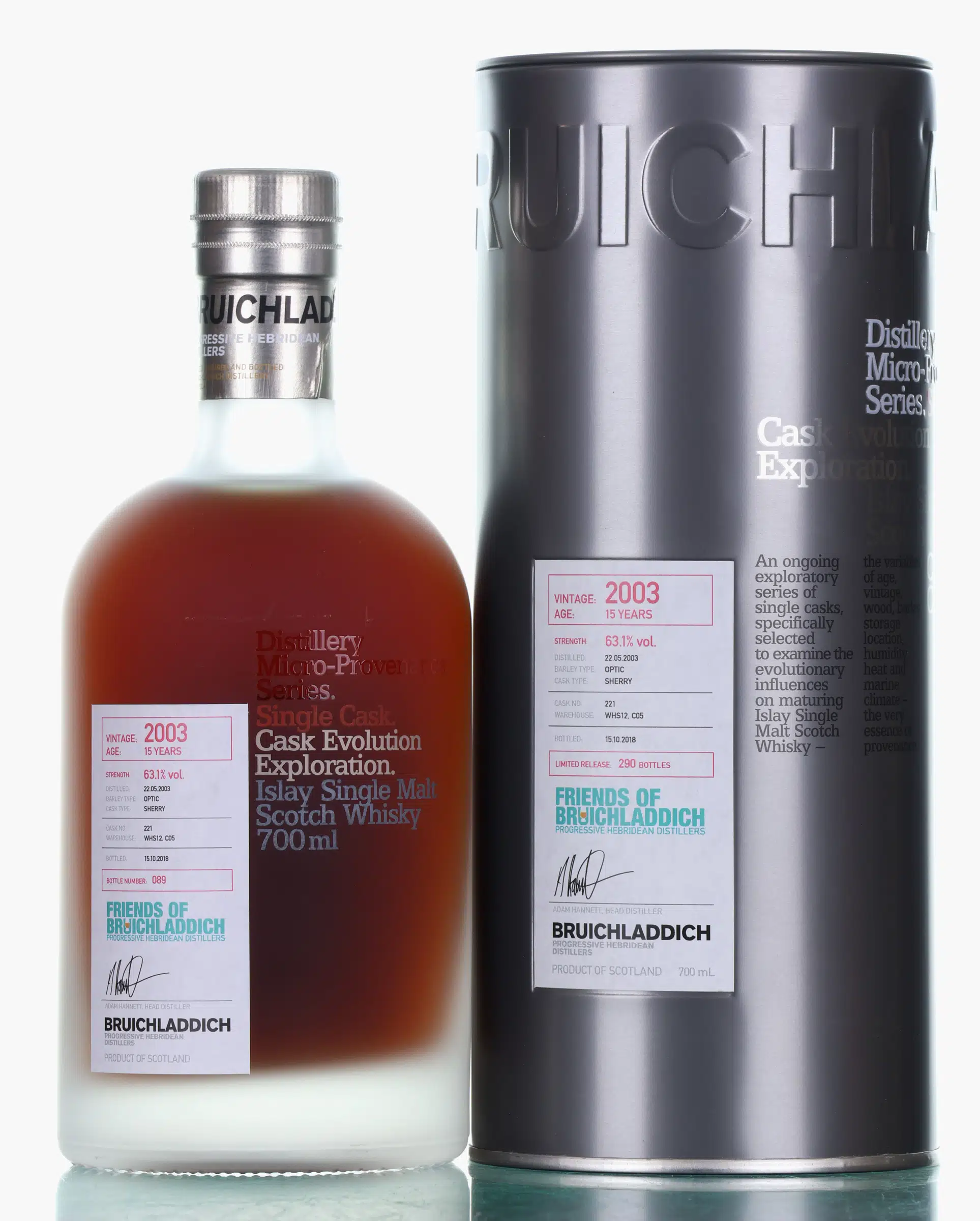Bruichladdich Micro Provenance 15 Year Old, Sherry Cask, Cask #221, 2018, 63.1% whisky bottle