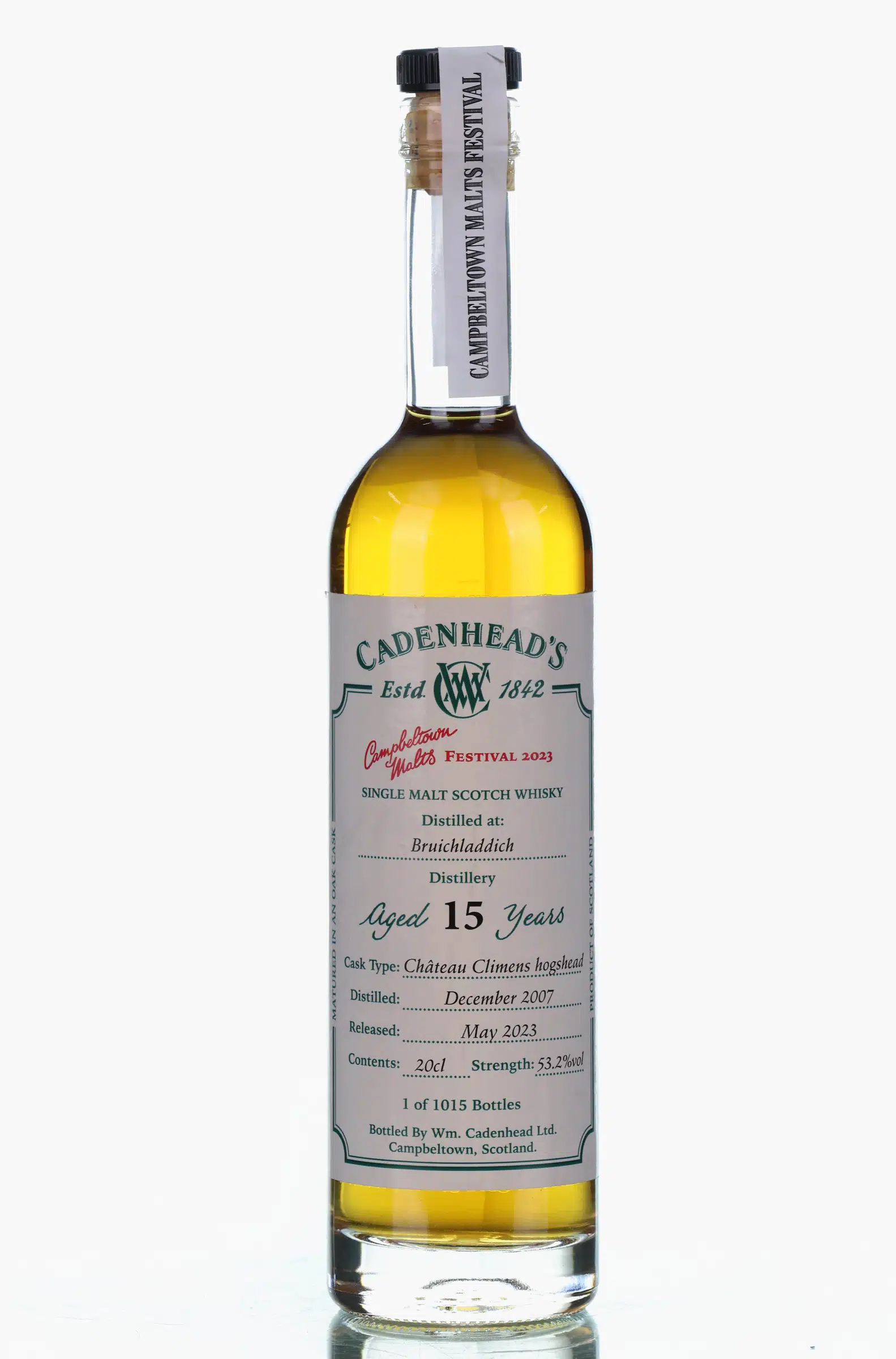 Bruichladdich 15 Year Old, Sherry Cask, 2007, Cadenhead's, 53.2% whisky bottle