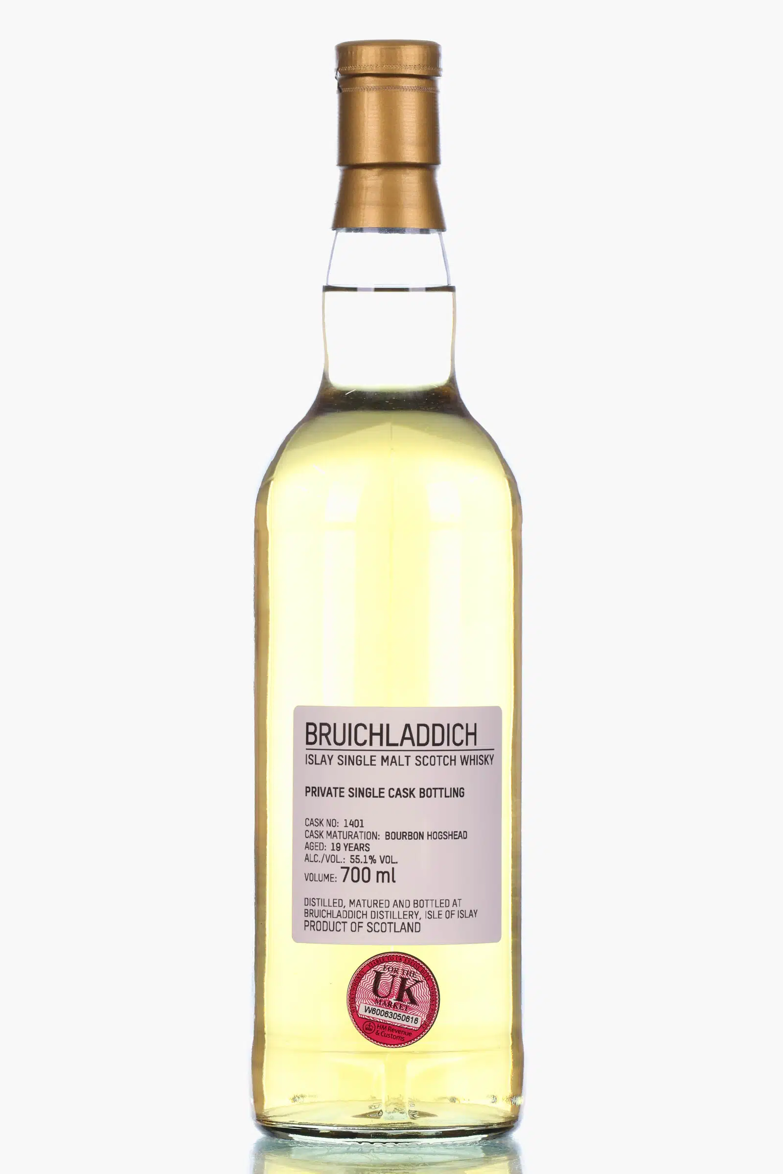 Bruichladdich Private Single Bourbon Hogshead 19 Year Old, Bourbon Cask, Cask #1401, 2023, 55.1% whisky bottle