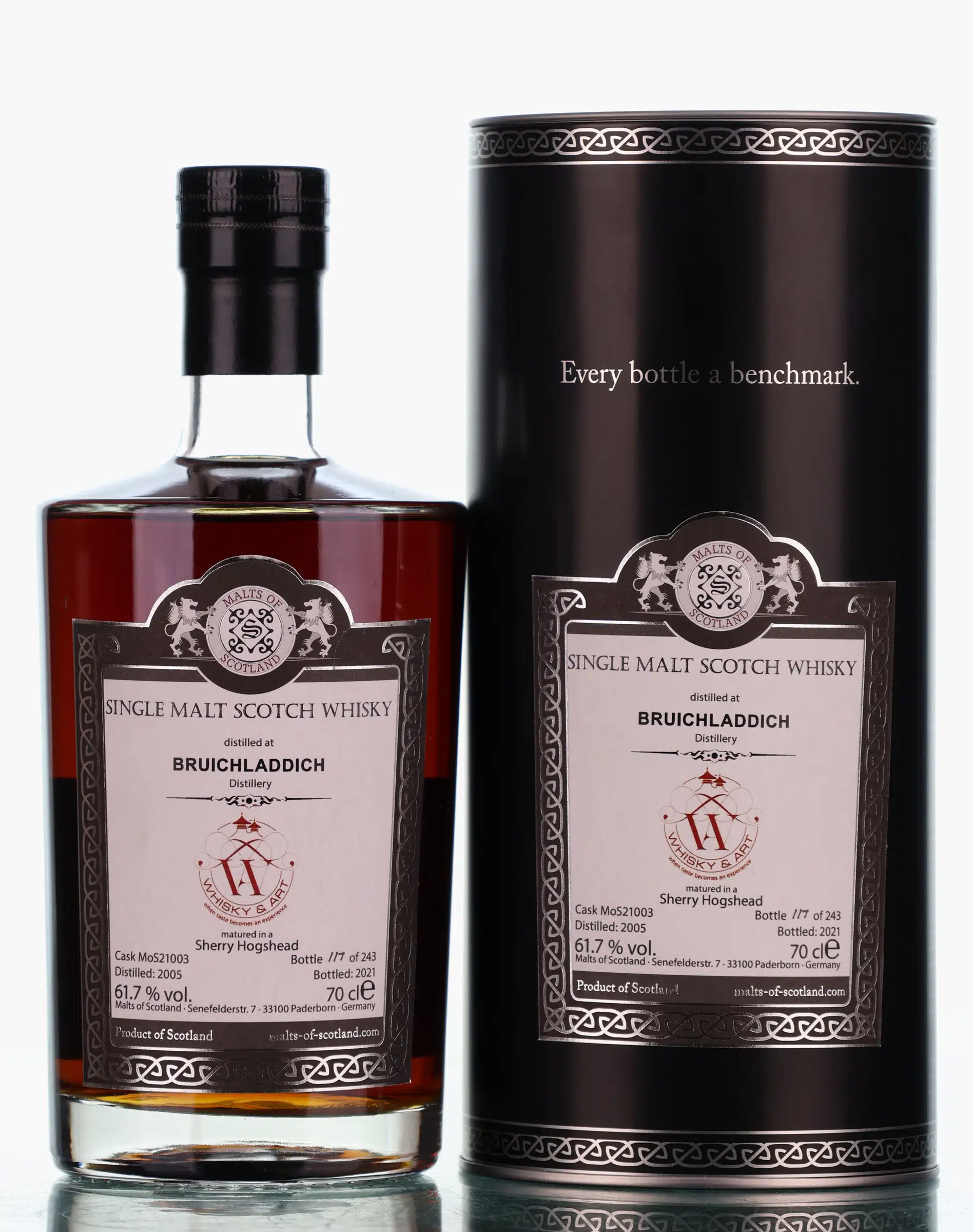 Bruichladdich 16 Year Old, Sherry Cask, Cask #21003, 2005, Malts of Scotland, 61.7% whisky bottle
