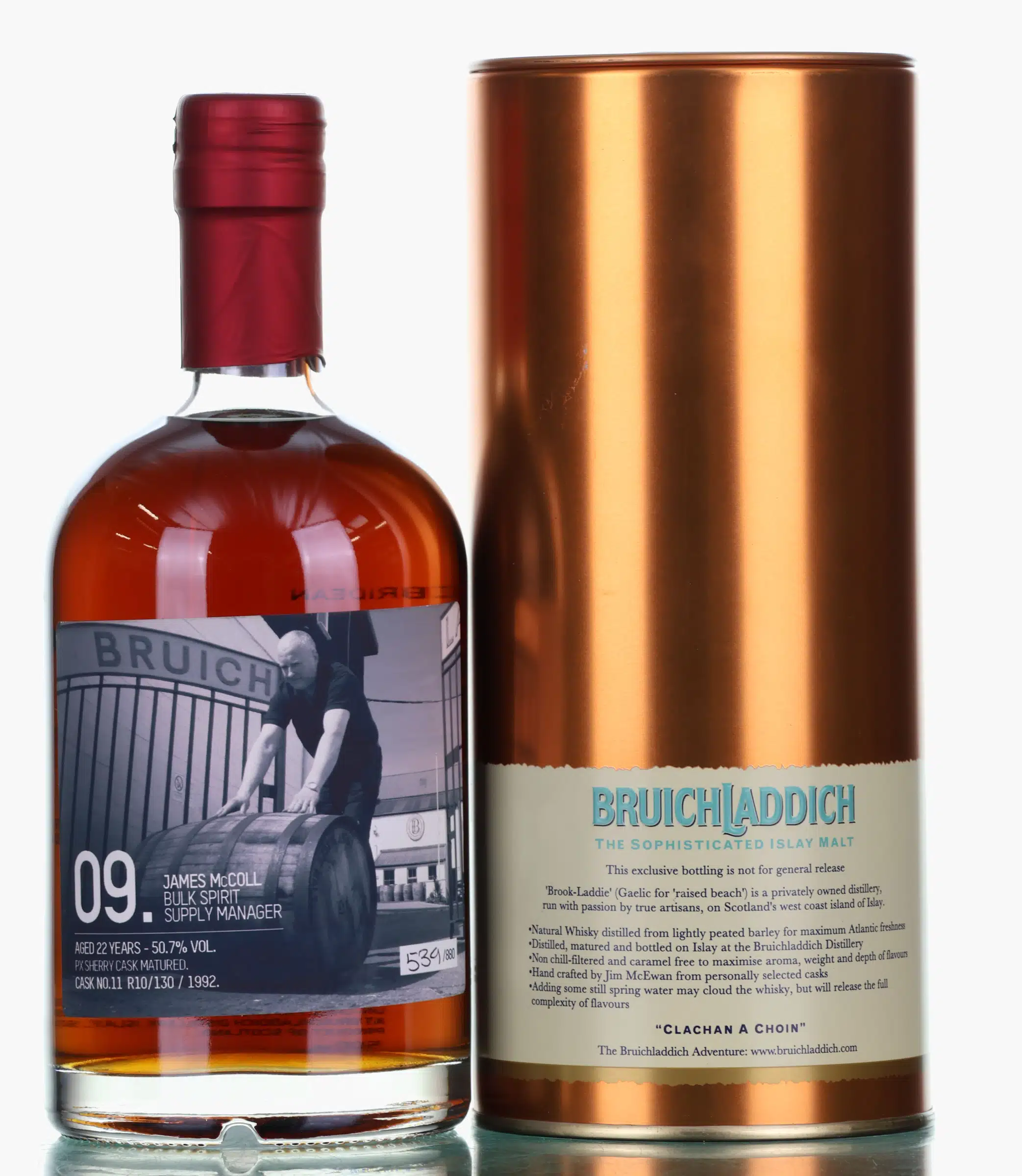 Bruichladdich Valinch James McColl 22 Year Old, Pedro Ximénez Sherry Cask, Cask #11 R10/130, No. 9, 2014, 50.7% whisky bottle