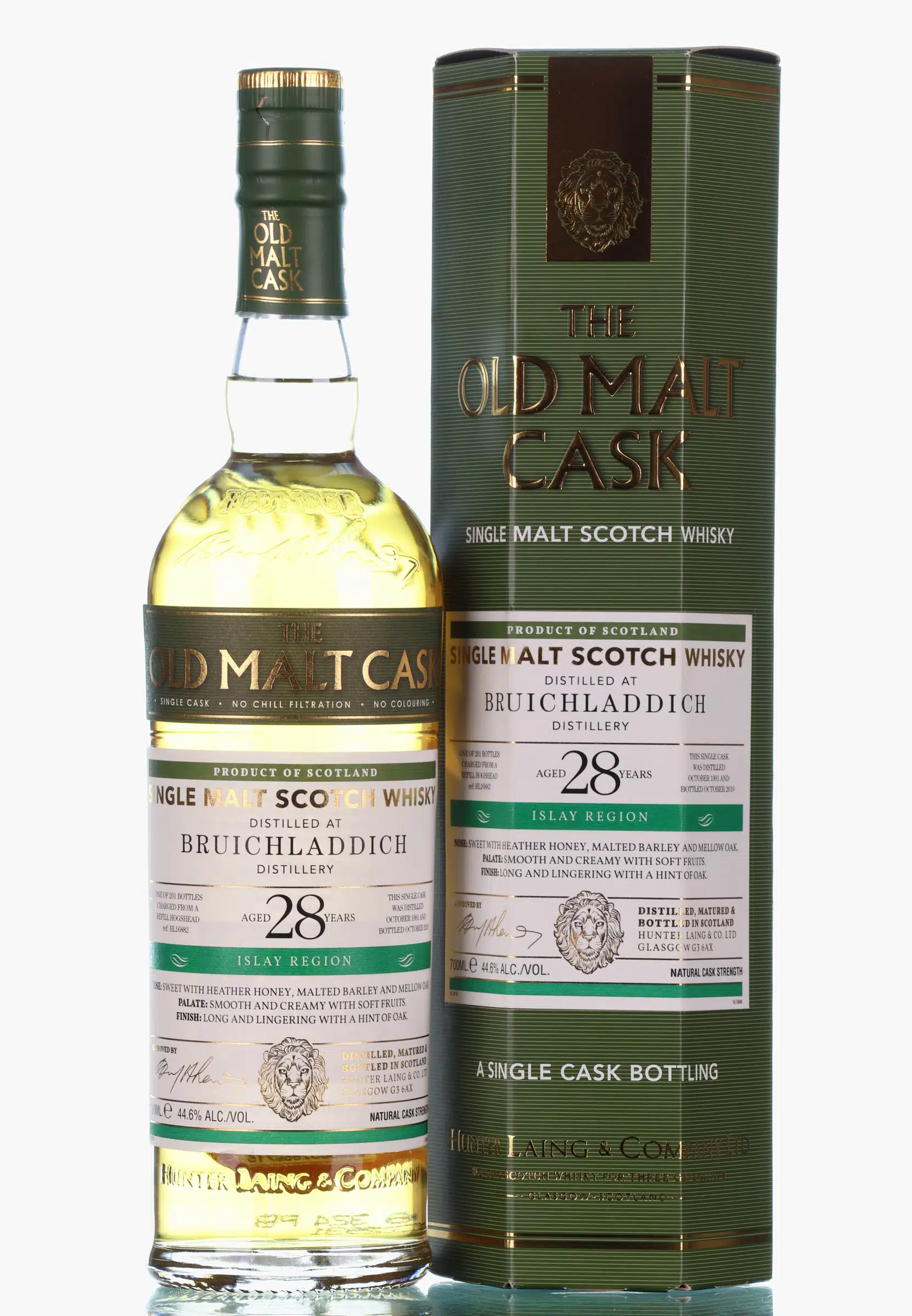 Bruichladdich Old Malt Cask 28 Year Old, Refill Hogshead Cask, Cask #16882, 1991, Hunter Laing, 44.6% whisky bottle