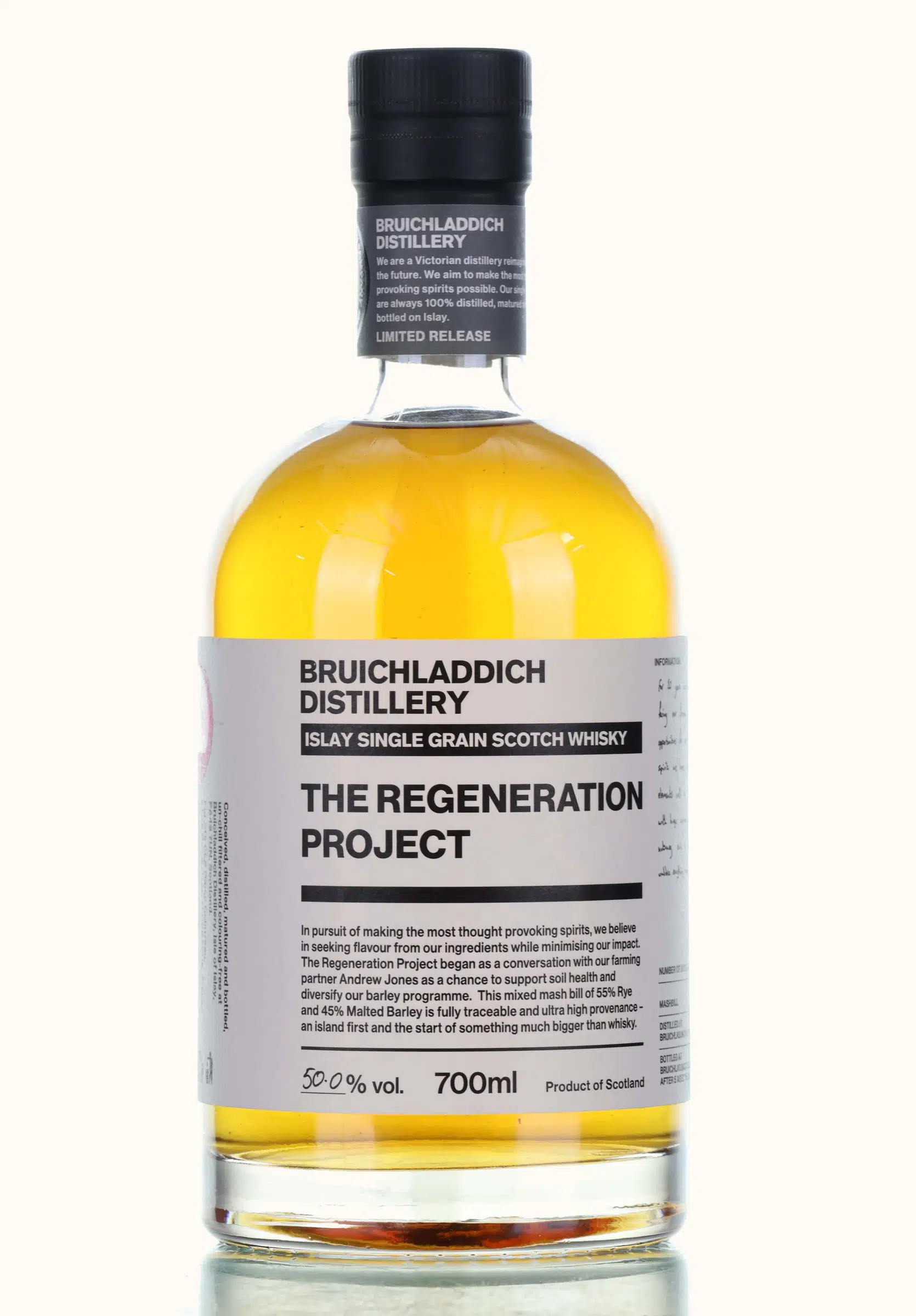 Bruichladdich The Regeneration Project 5 Year Old, First Fill Bourbon & American Virgin Oak Cask, 2023, 50% whisky bottle