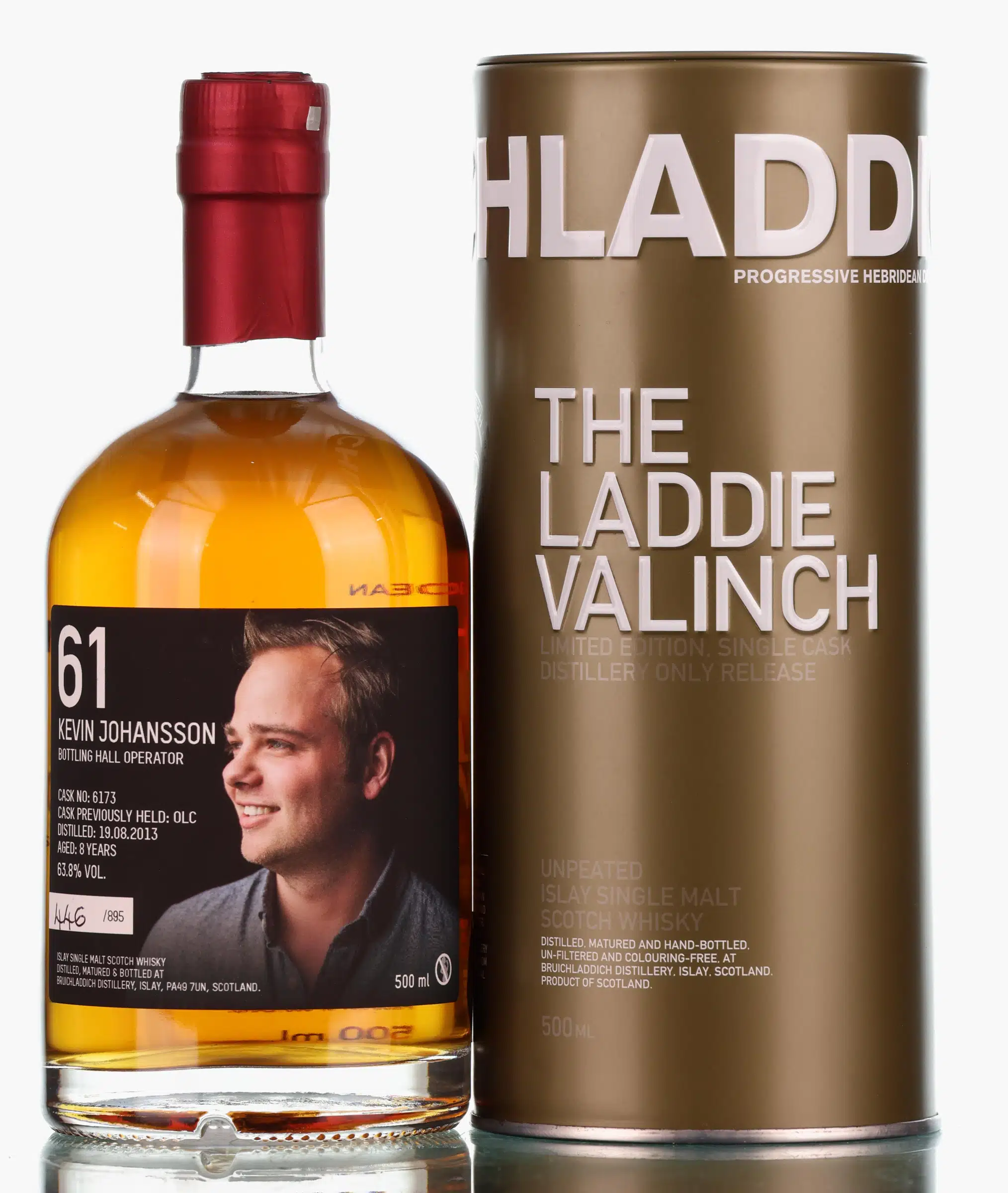 Bruichladdich The Laddie Valinch Kevin Johansson 8 Year Old, Oloroso Sherry Cask, Cask #6173, No. 61, 2022, 63.8% whisky bottle