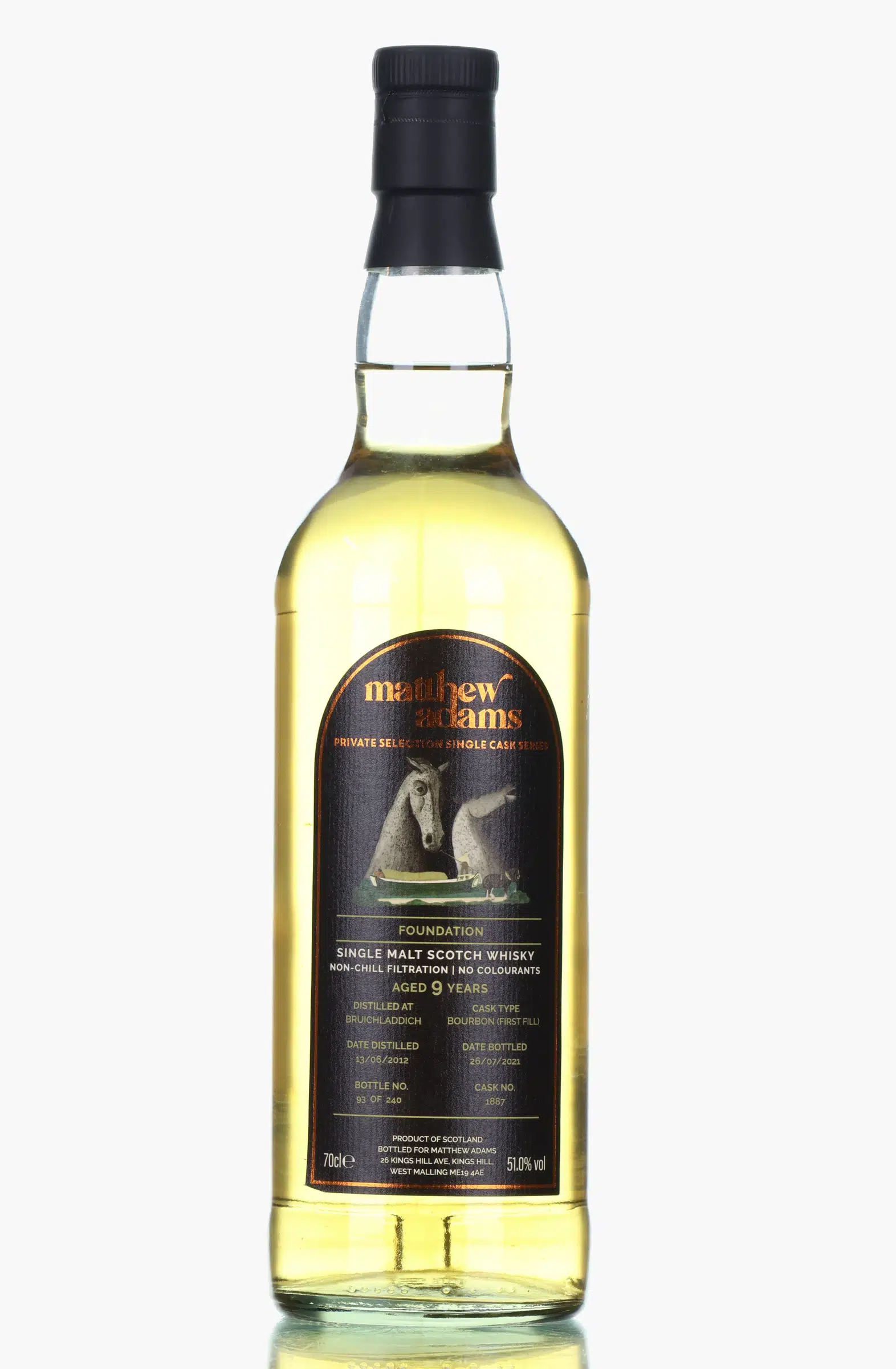 Bruichladdich Matthew Adams Private Selection 9 Year Old, Bourbon Cask, Cask #1887, 2012, Matthew Adams, 51% whisky bottle