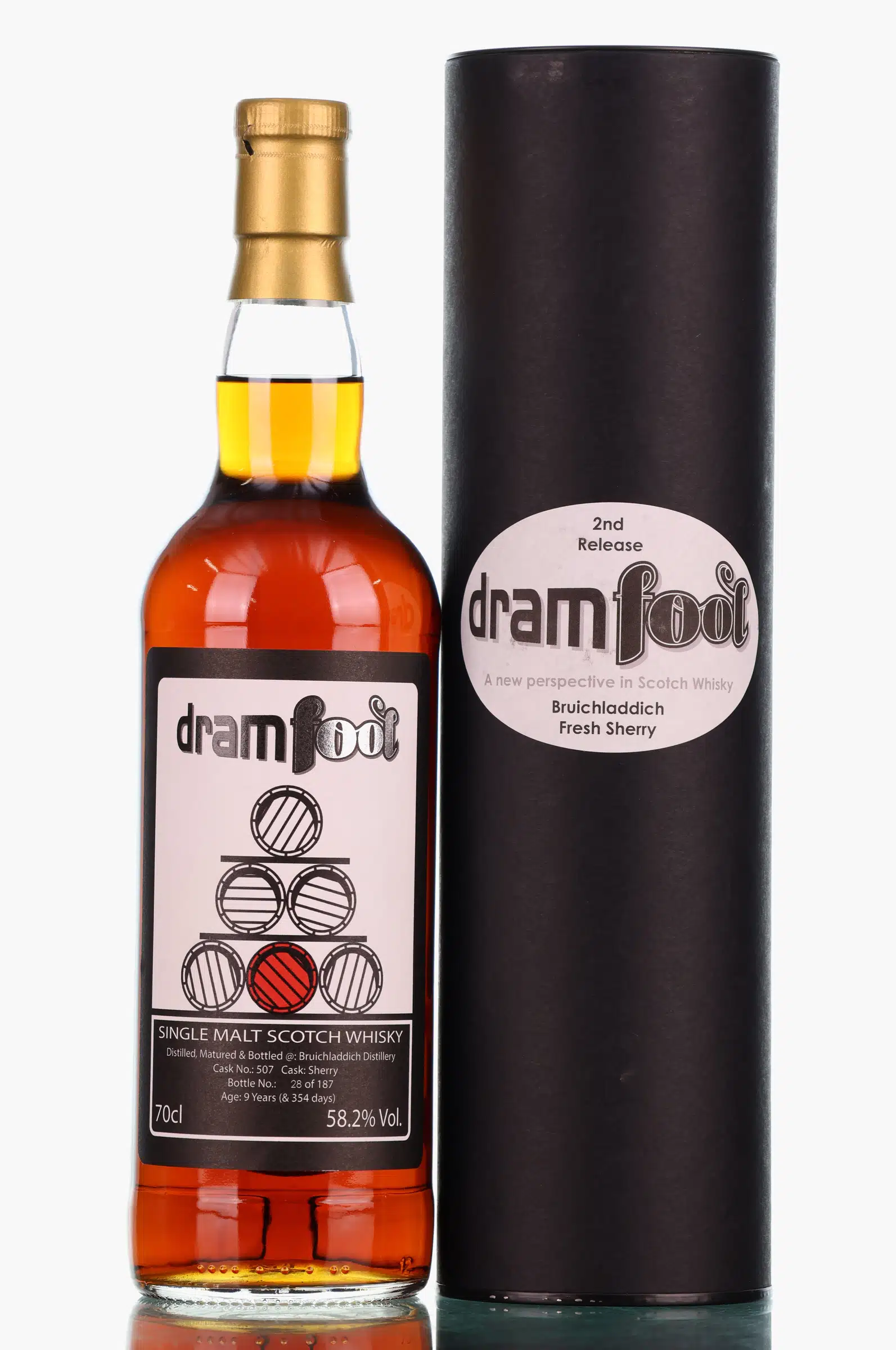 Bruichladdich Dram Fool Fresh Sherry 9 Year Old, Sherry Cask, Cask #007, 2nd Release, 2006, Dramfool, 58.2% whisky bottle