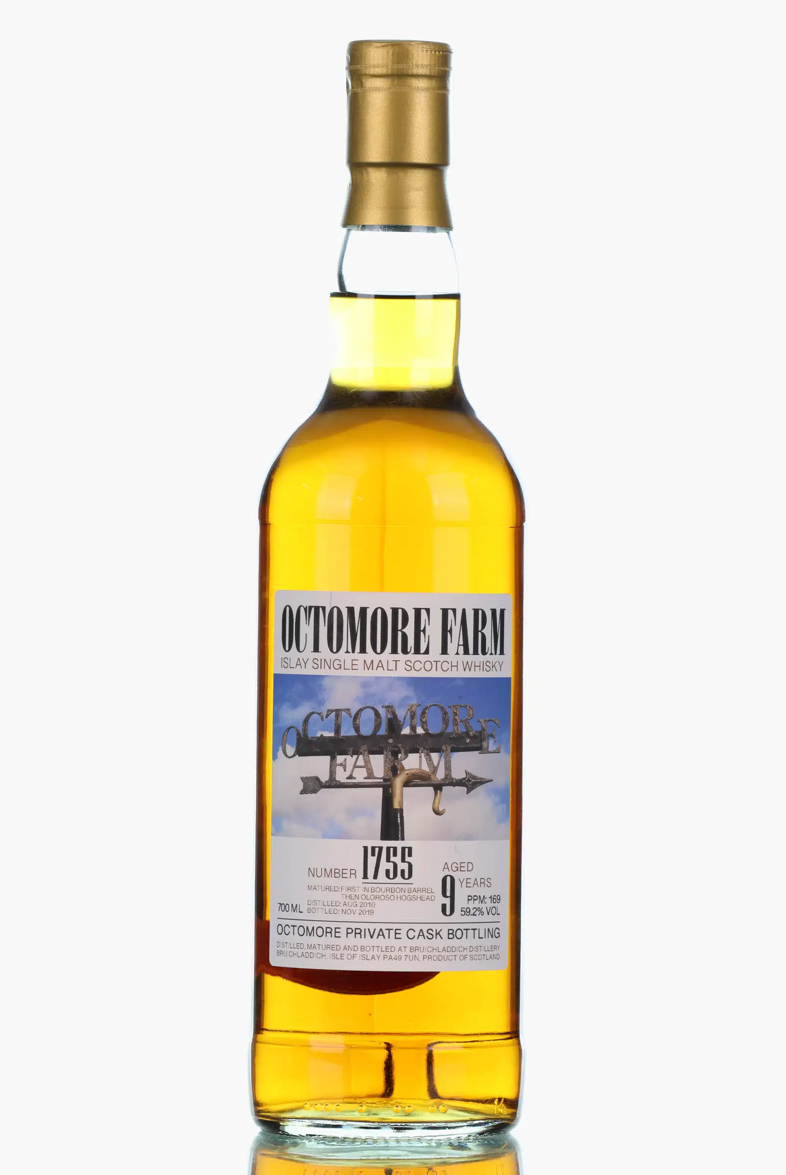 Bruichladdich Octomore Farm Private Cask 9 Year Old, Bourbon & Oloroso Sherry Cask, Cask #1755, 2019, 59.2% whisky bottle