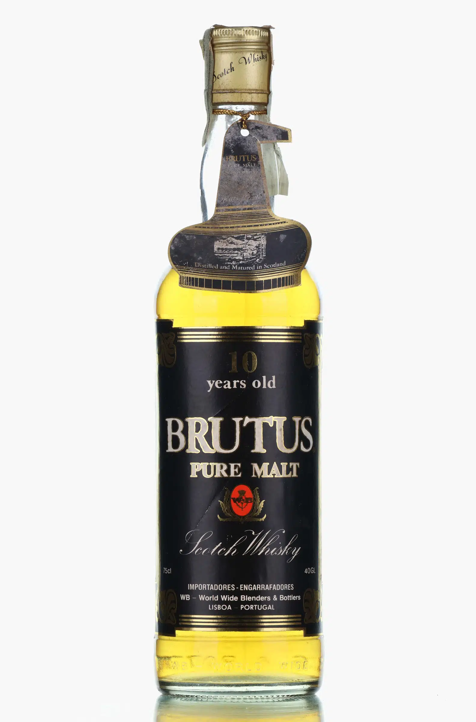 Brutus Pure Malt 10 Year Old, World Wide Blenders & Bottlers, 40% whisky bottle