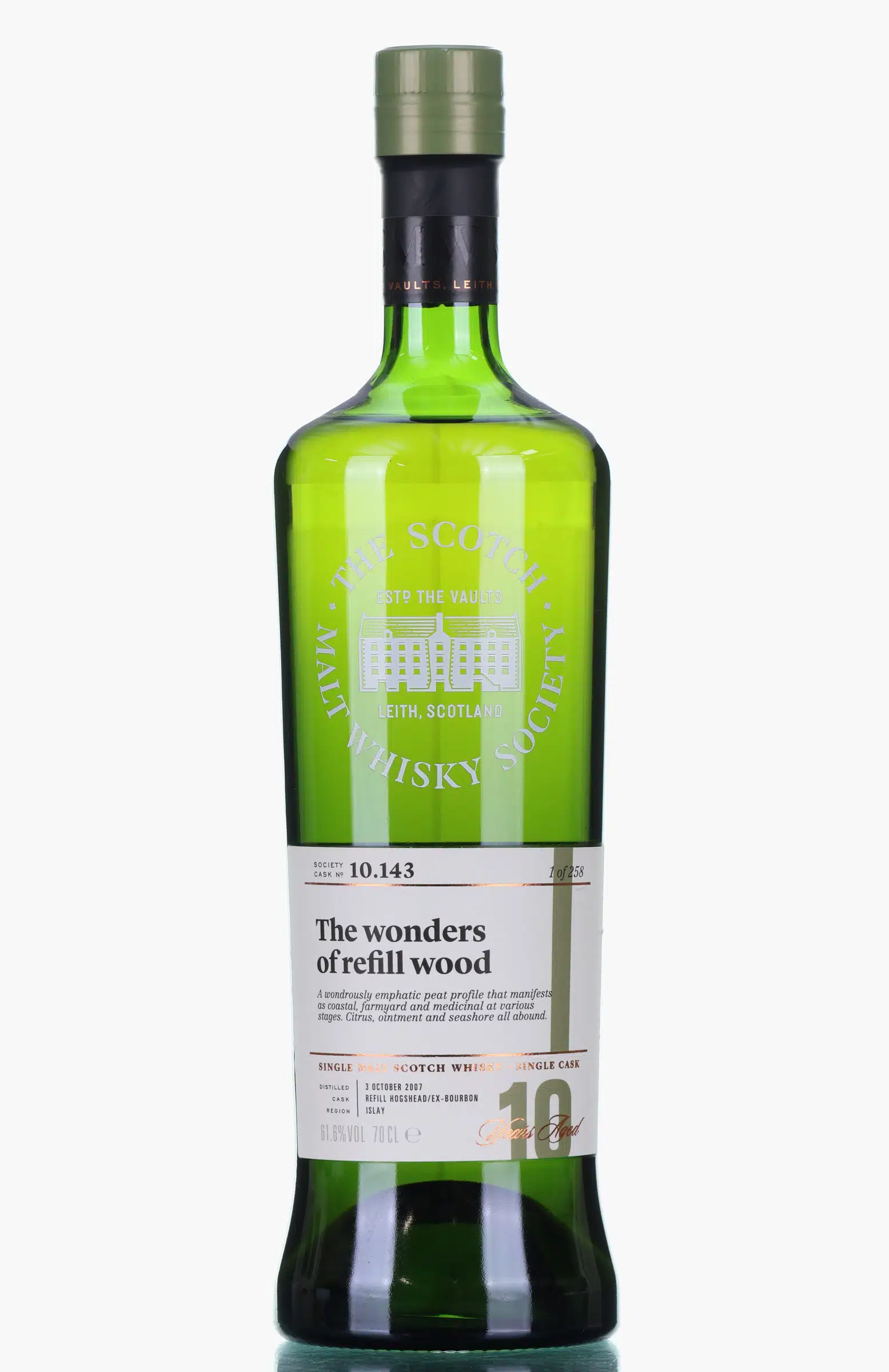 Bunnahabhain The Wonders of Refill Wood 10 Year Old, Bourbon Cask, Cask #10.143, 2007, The Scotch Malt Whisky Society, 61.6% whisky bottle