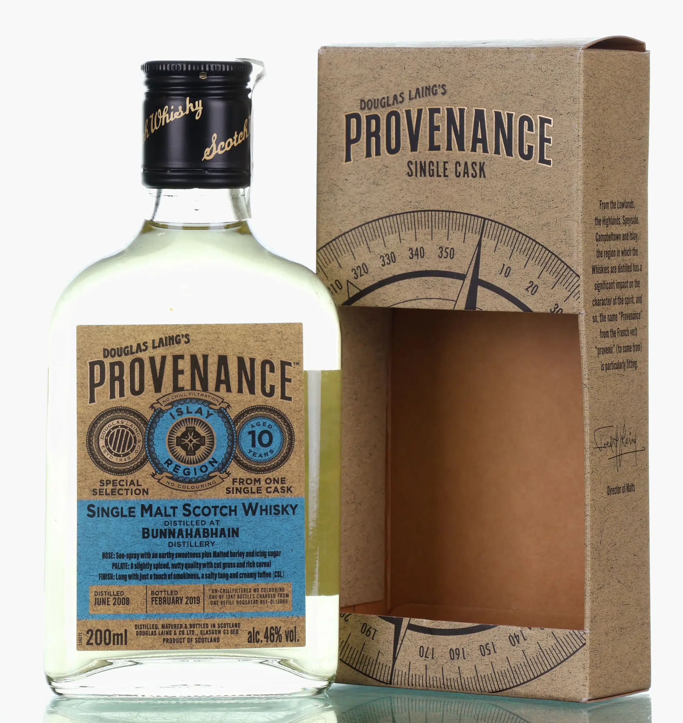 Bunnahabhain Provenance Single Cask 10 Year Old, Hogshead Cask, 2008, Douglas Laing, 46% whisky bottle
