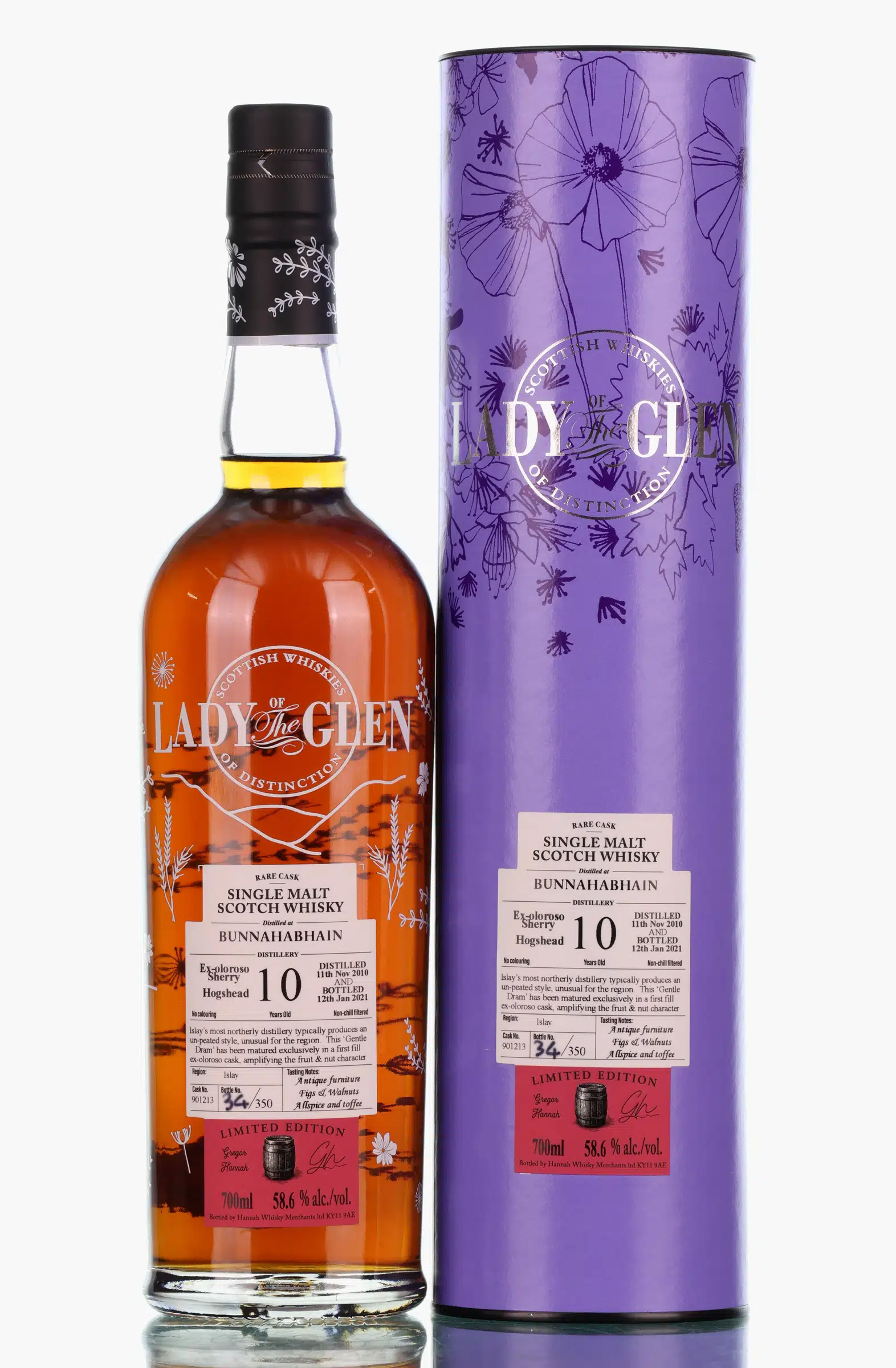 Bunnahabhain Rare Cask 10 Year Old, Oloroso Hogshead Cask, Cask #901213, 2010, Lady of the Glen, 58.6% whisky bottle