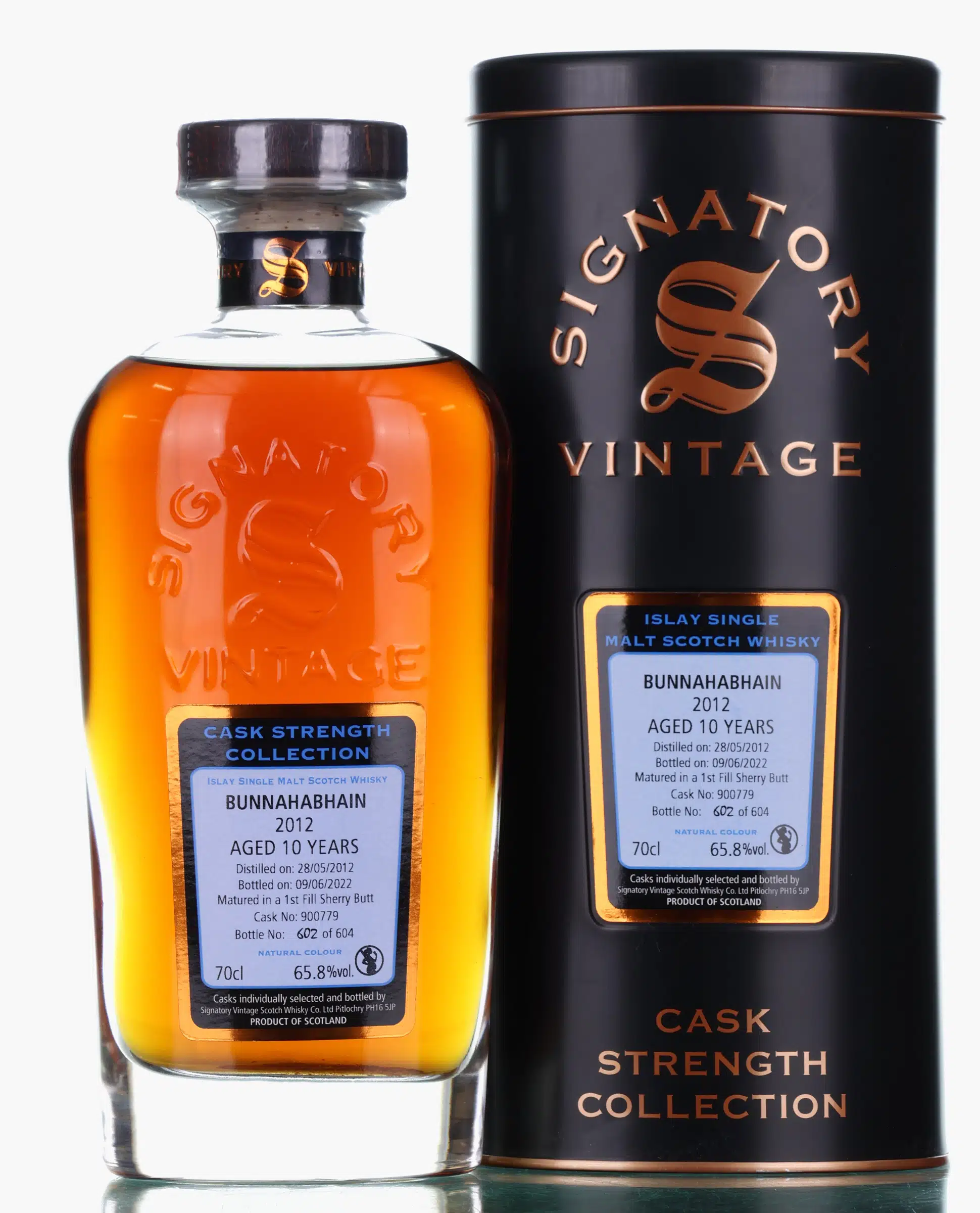 Bunnahabhain Cask Strength Collection 10 Year Old, Sherry Cask, Cask #900779, 2012, Signatory Vintage, 65.8% whisky bottle