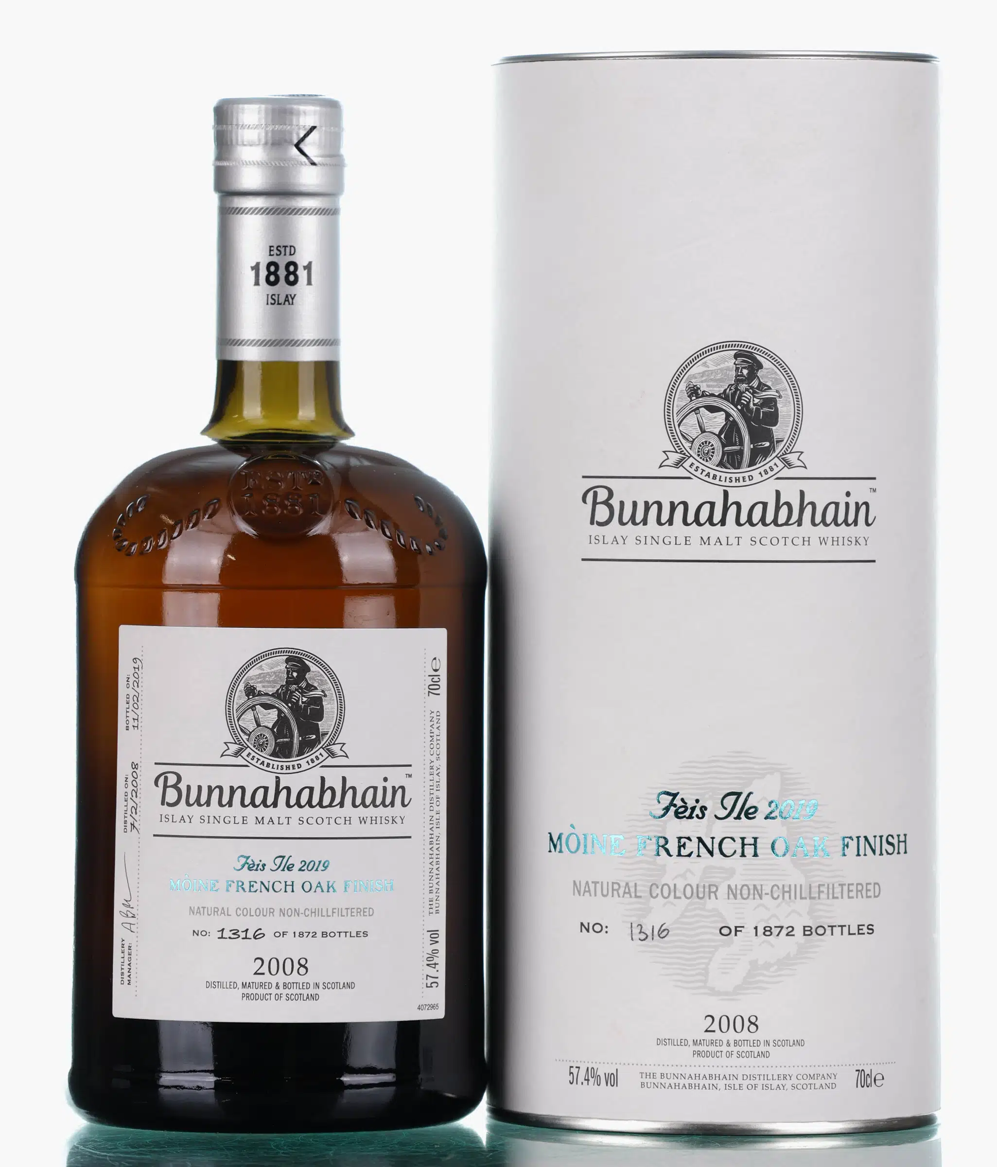 Bunnahabhain Mòine French Oak Finish Feis Ile 2019 11 Year Old, Bourbon & French Oak Cask, 2019, 57.4% whisky bottle