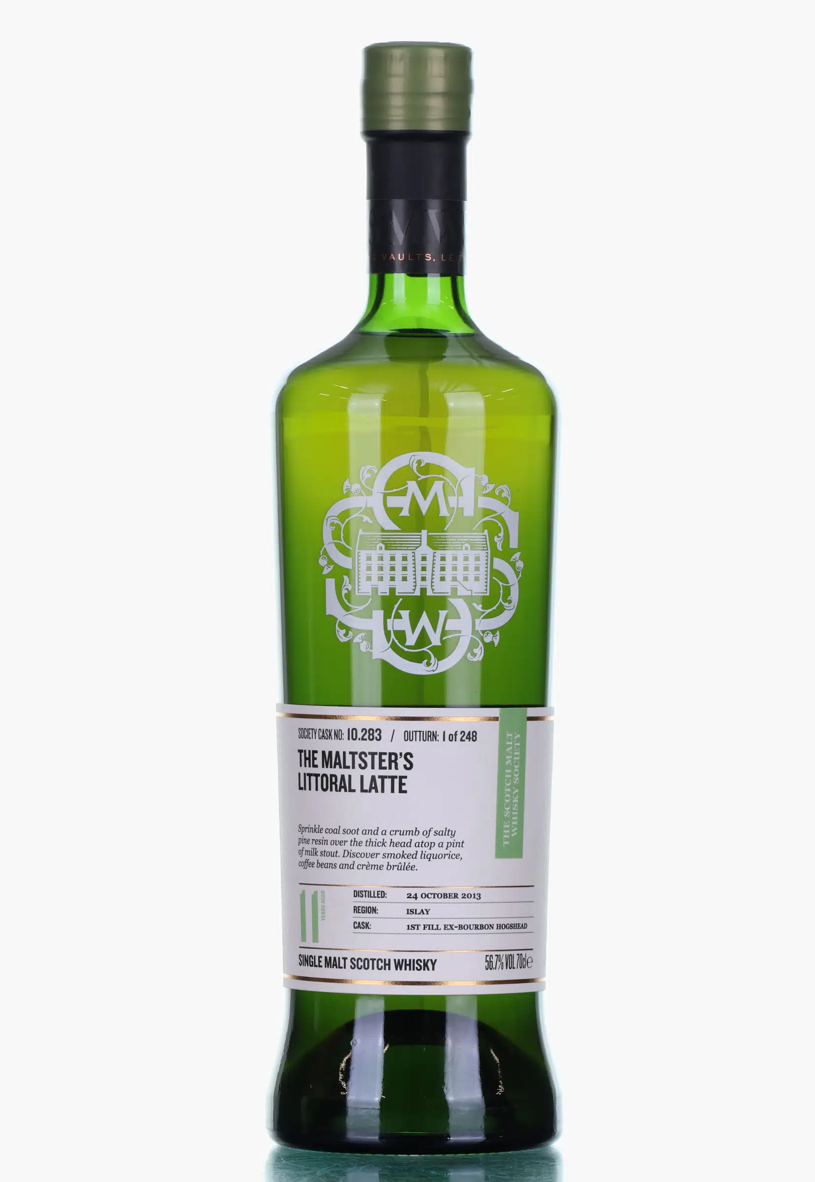 Bunnahabhain The Maltster's Littoral Latte 11 Year Old, Bourbon Cask, Cask #10.283, Batch No. 1.444, 2013, The Scotch Malt Whisky Society, 56.7% whisky bottle