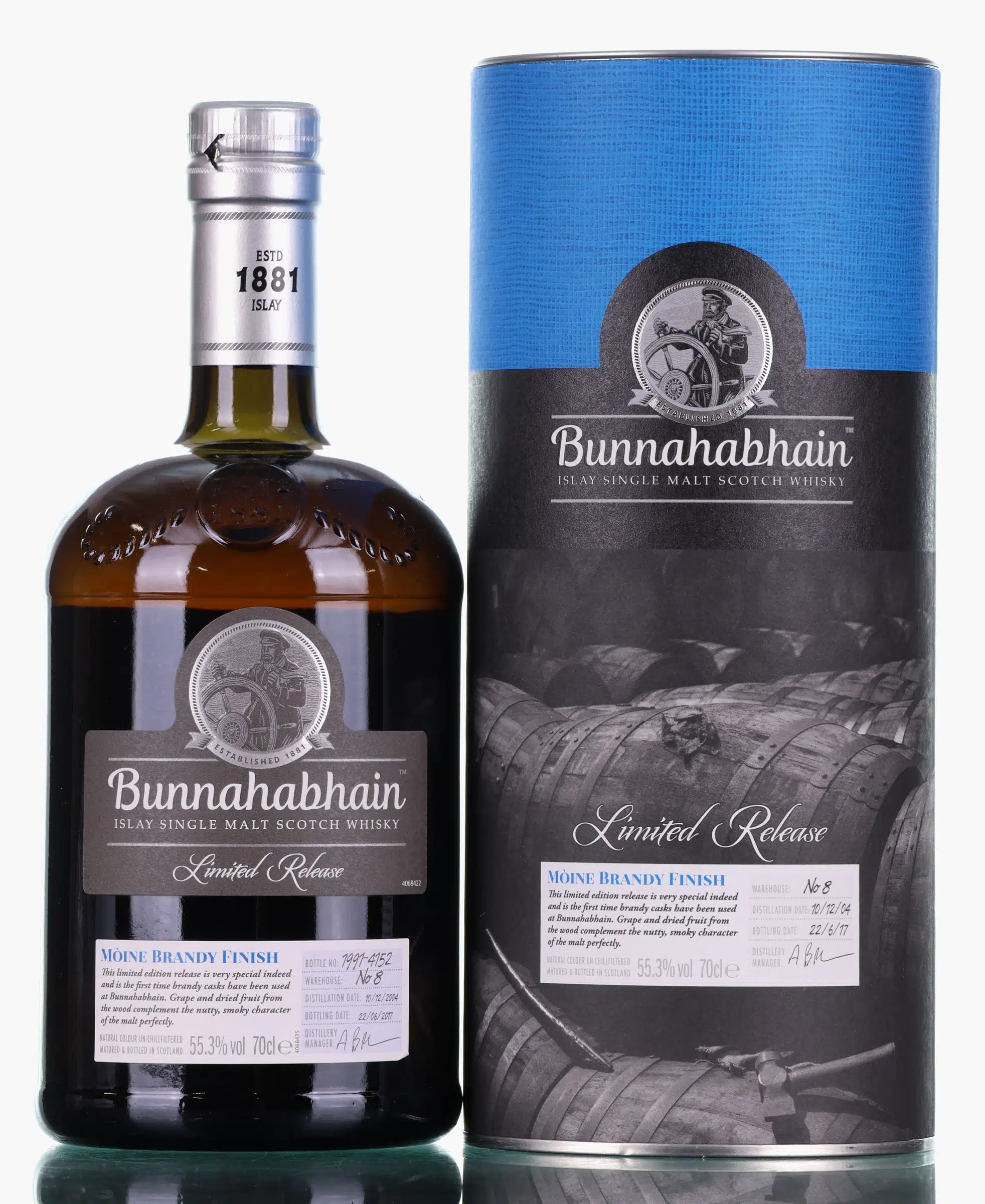 Bunnahabhain 12 Years Old 2004 2017 Moine Brandy Finish, Sherry & Brandy Cask, 2017, 55.3% whisky bottle