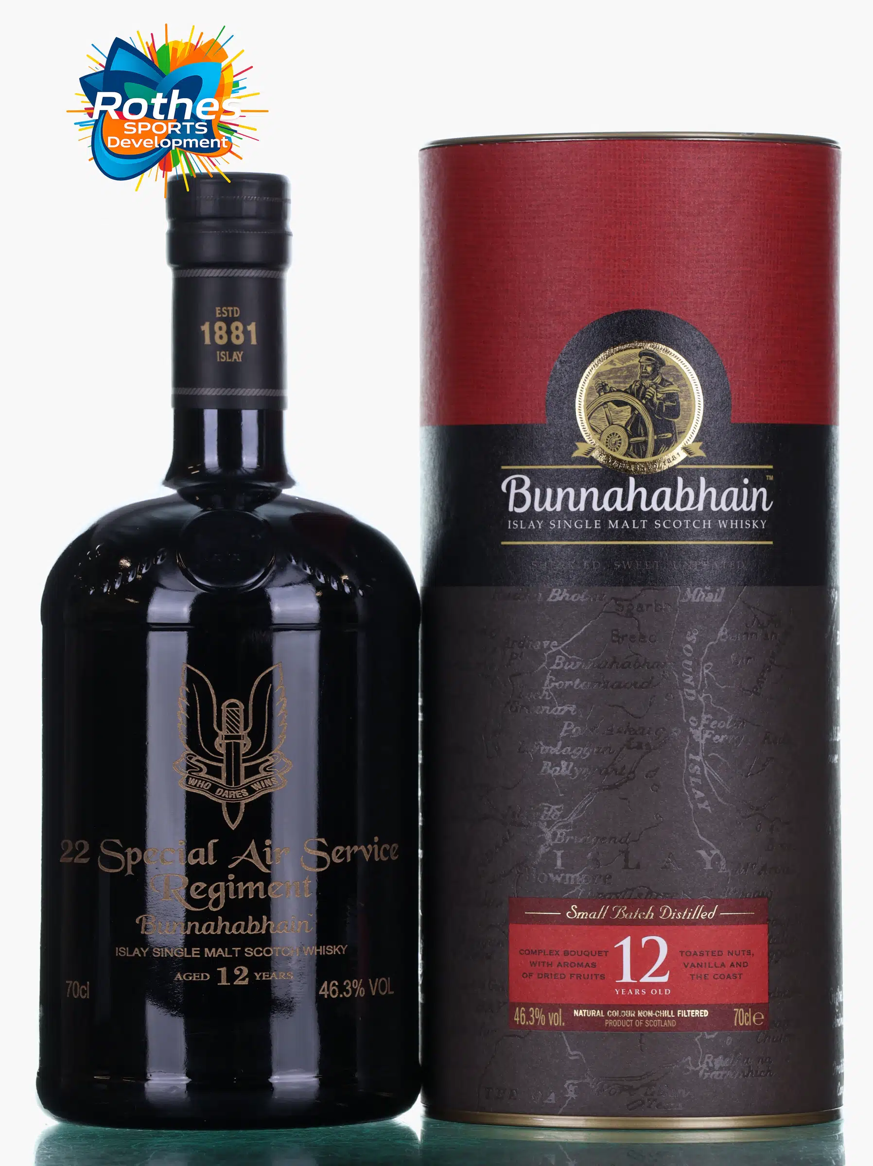 Bunnahabhain 22nd Special Air Service (SAS) Regiment 12 Year Old, Sherry, Bourbon & Whisky Cask, 46.3% whisky bottle