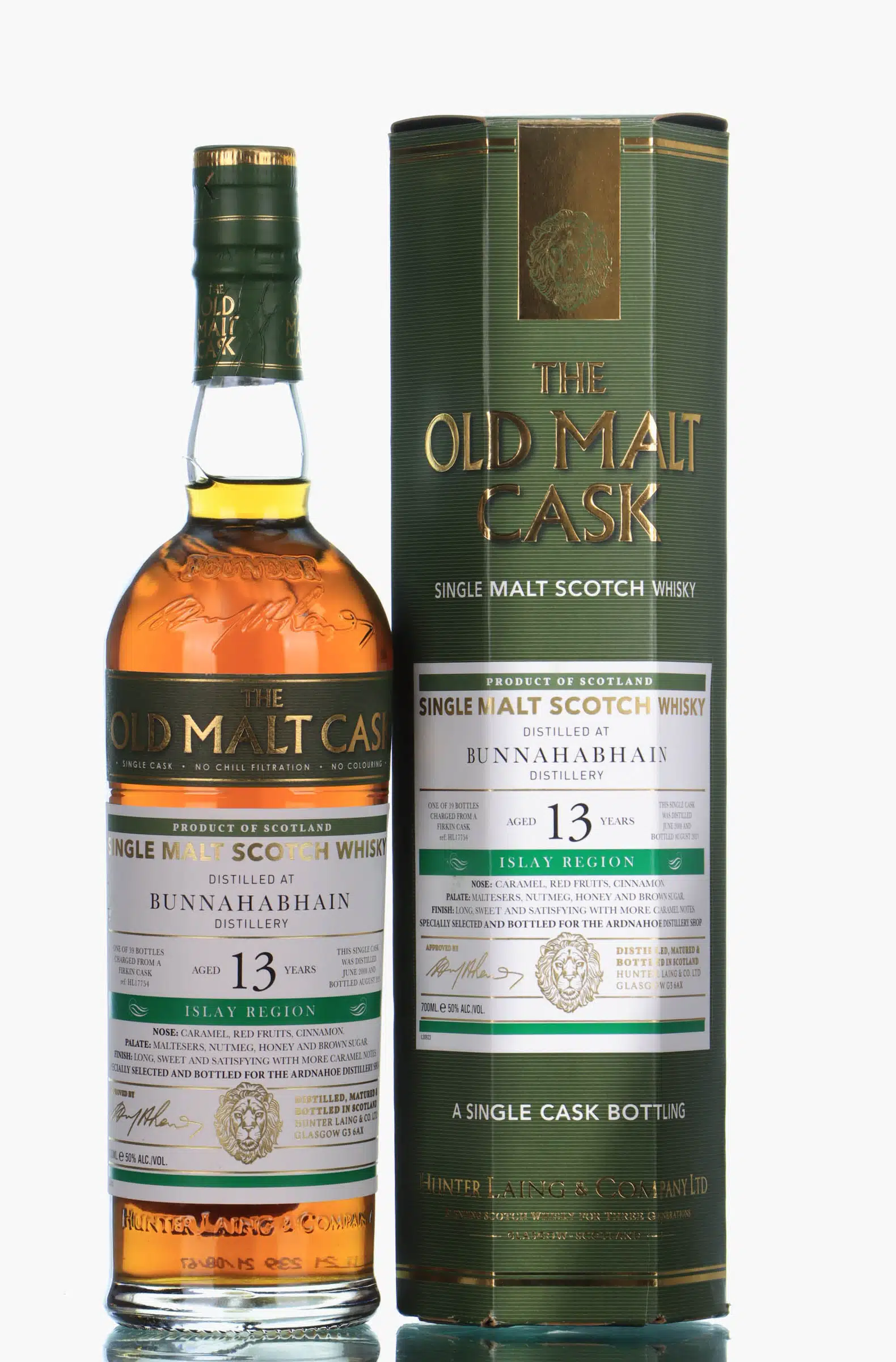Bunnahabhain Old Malt Cask 13 Year Old, Firkin Cask, 2008, Hunter Laing, 50% whisky bottle