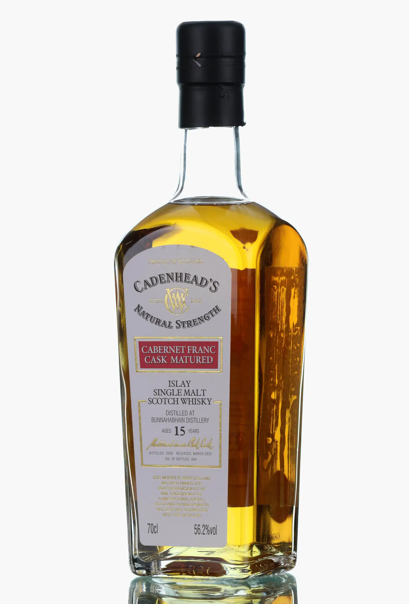 Bunnahabhain Natural Cask Strength 15 Year Old, Oak & Cabernet Franc Hogshead Cask, 2009, Cadenhead's, 56.2% whisky bottle