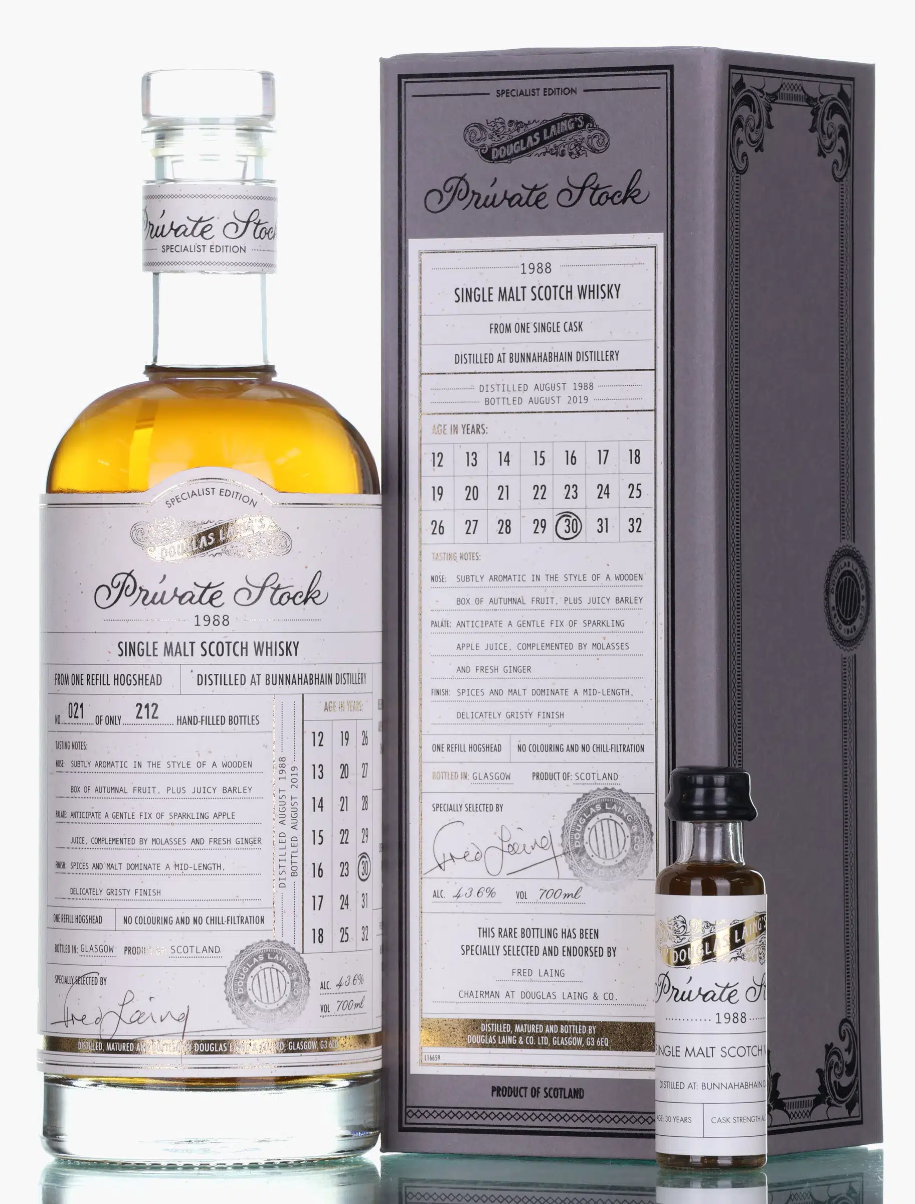 Bunnahabhain Private Stock 30 Year Old, Refill Hogshead Cask, 1988, Douglas Laing, 43.6% whisky bottle