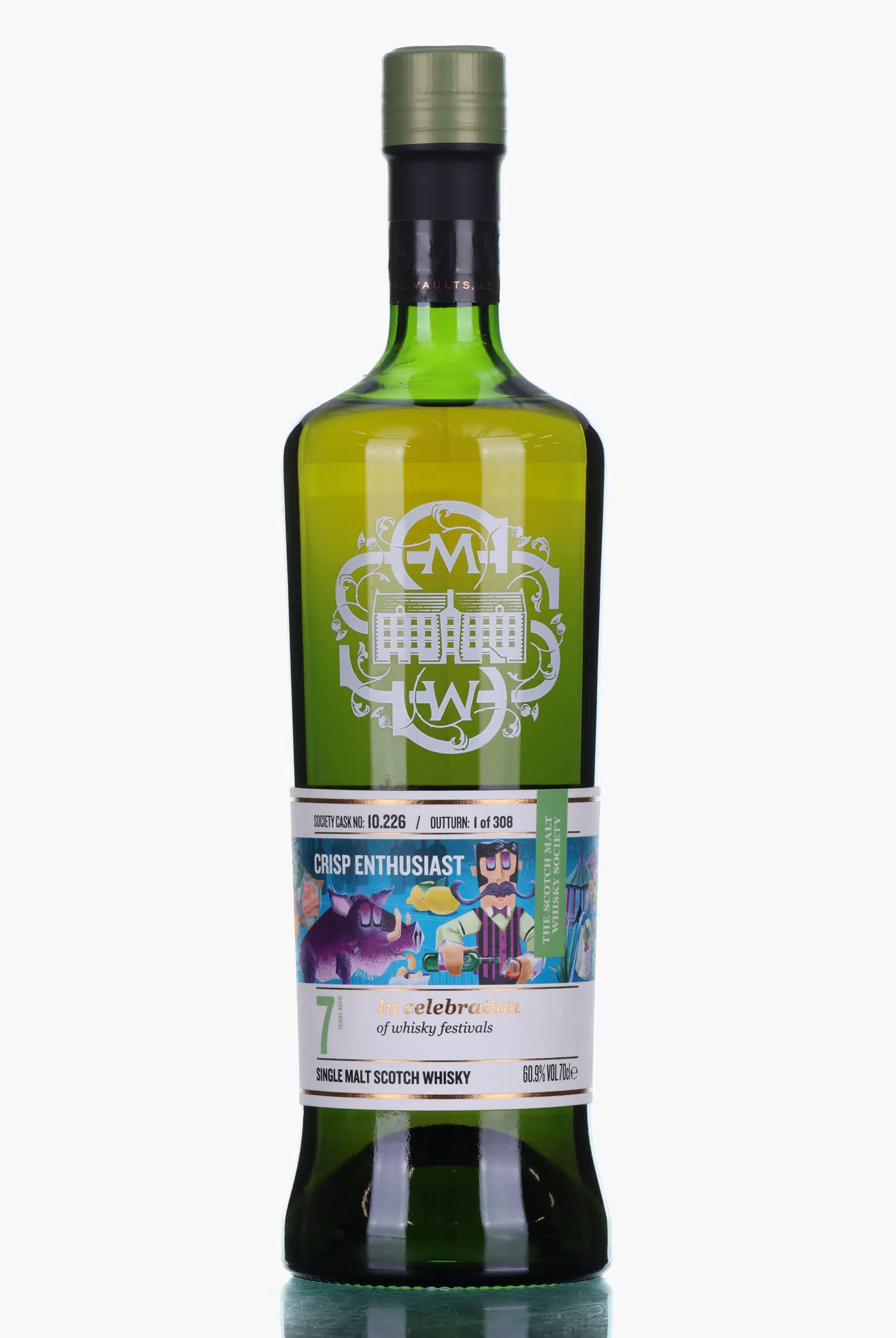 Bunnahabhain Crisp enthusiast 7 Year Old, Bourbon & Pedro Ximenez Hogshead Cask, Cask #10.226, 2013, Scotch Malt Whisky Society, 60.9% whisky bottle