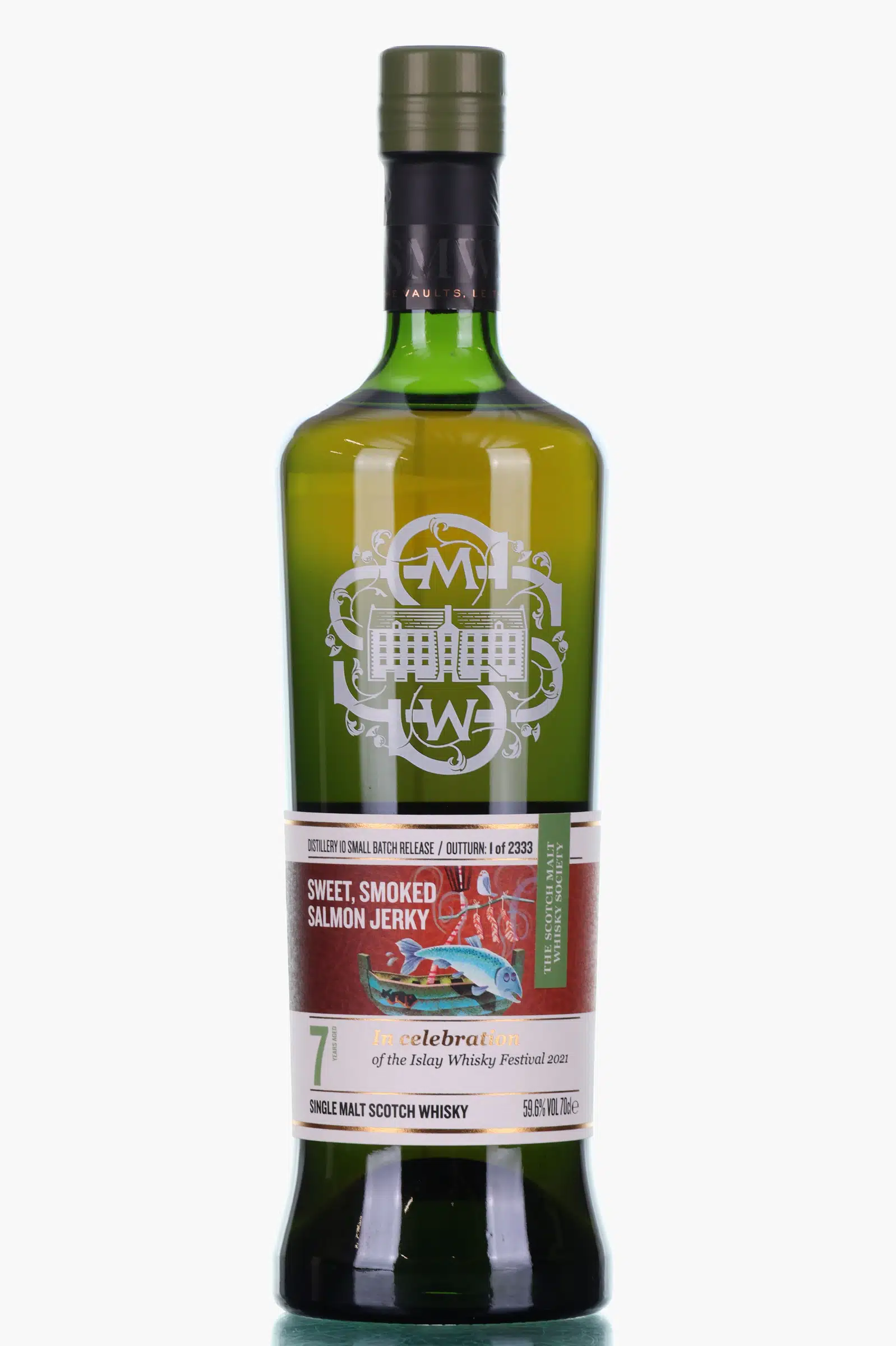 Bunnahabhain Sweet, Smoked Salmon Jerky 7 Year Old, Oloroso & PX Sherry & Re-charred Hogshead Cask, 2013, The Scotch Malt Whisky Society, 59.6% whisky bottle