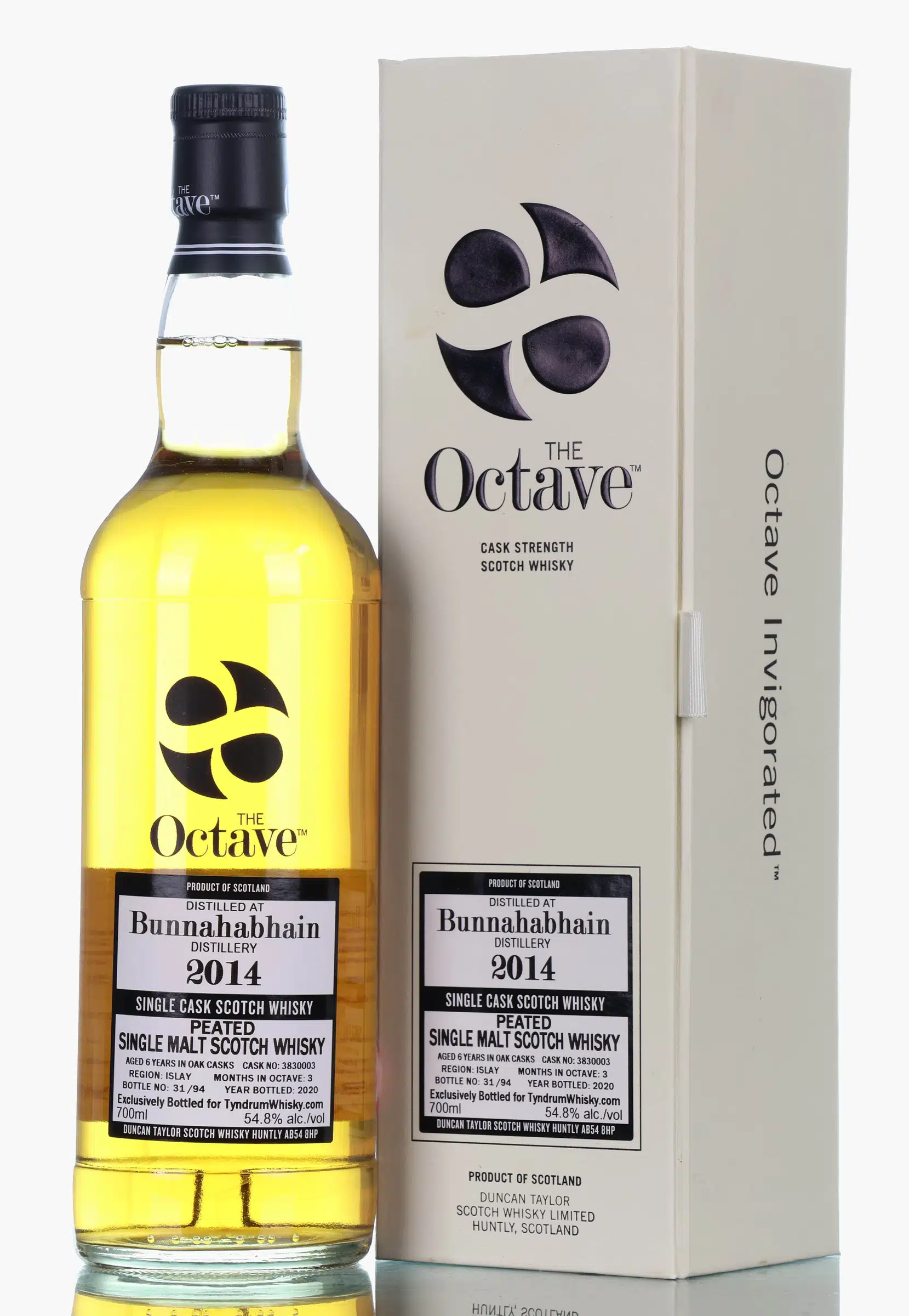 Bunnahabhain The Octave Peated 6 Year Old, Sherrywood Octave Cask, Cask #3830003, 2014, Duncan Taylor, 54.8% whisky bottle