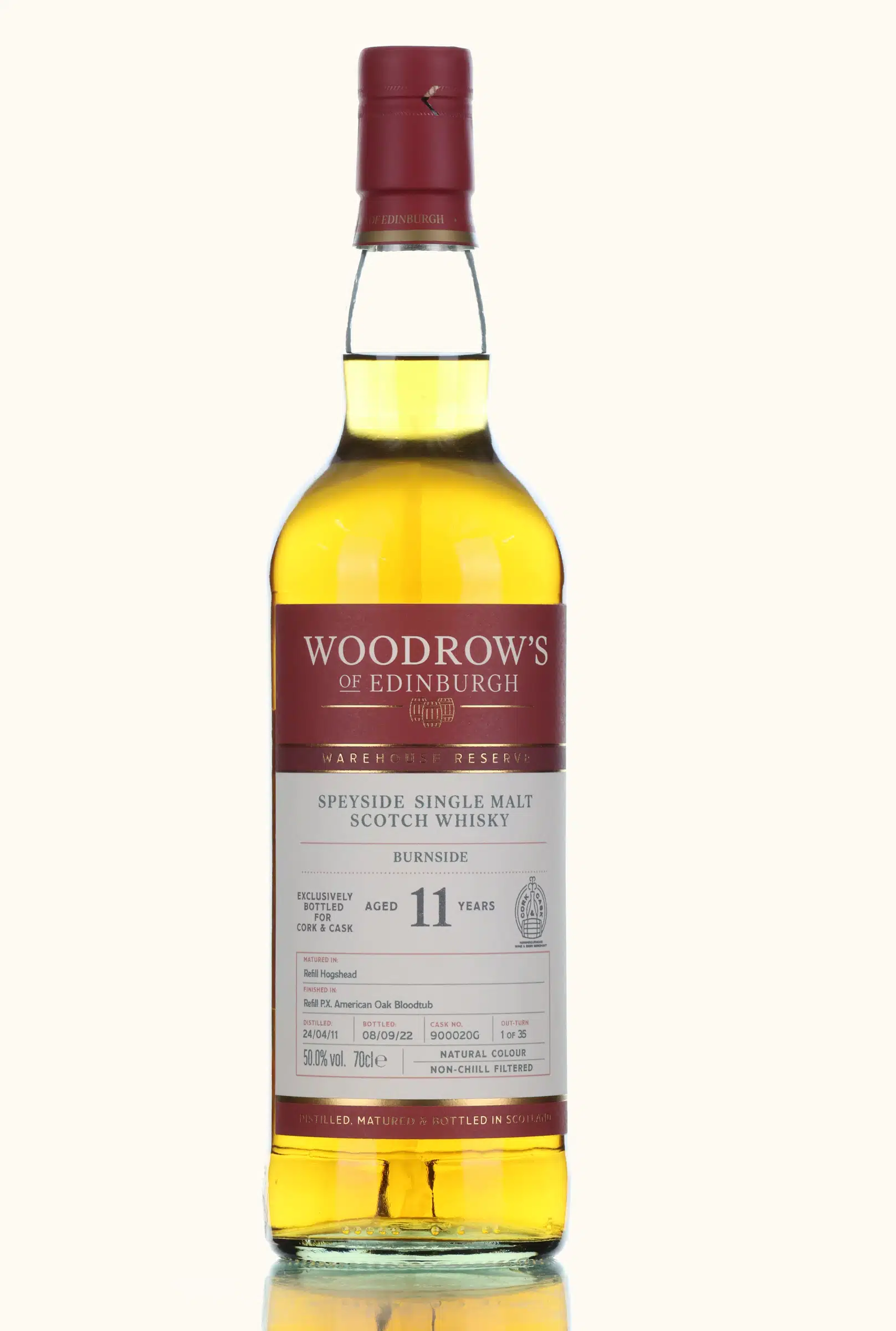 Burnside Warehouse Reserve 11 Year Old, Pedro Ximénez Cask, Cask #900020G, 2011, Woodrow's of Edinburgh, 50% whisky bottle