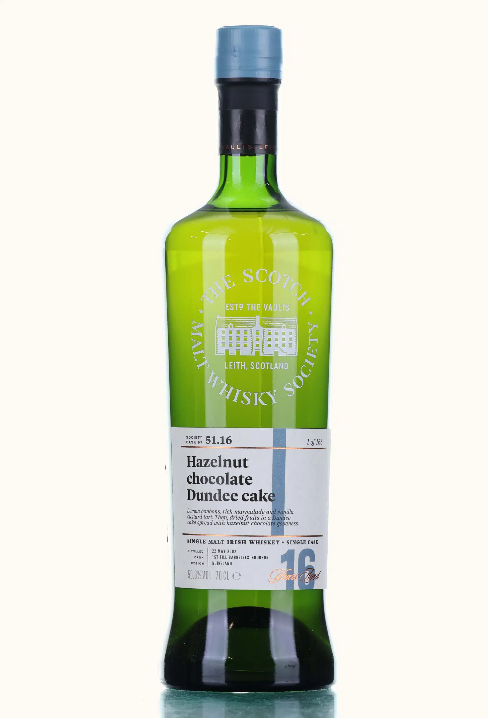 Bushmills Hazelnut Chocolate Dundee Cake 16 Year Old, Ex-Bourbon Cask, Cask #51.16, 2002, The Scotch Malt Whisky Society, 56.6% whisky bottle